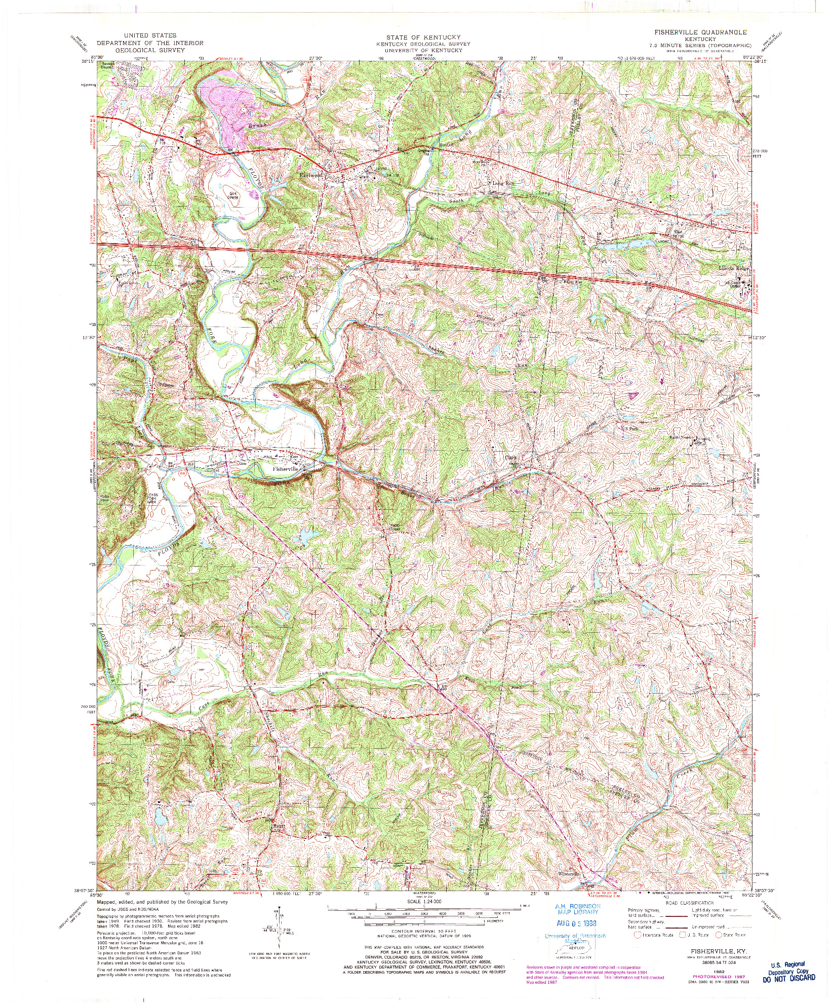 USGS 1:24000-SCALE QUADRANGLE FOR FISHERVILLE, KY 1982