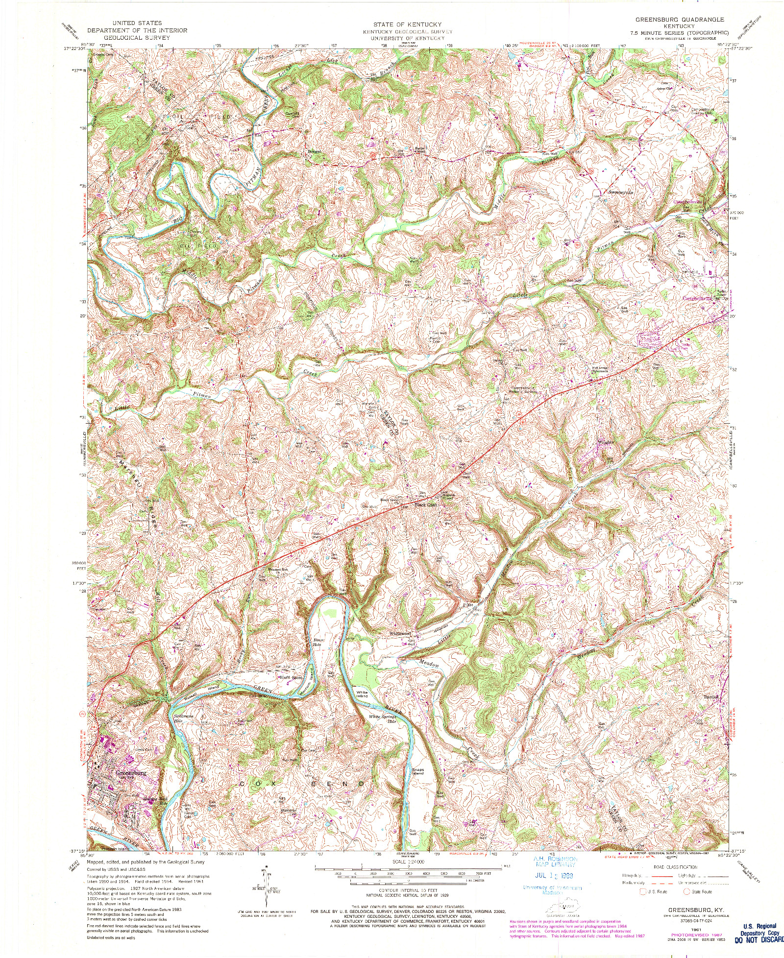 USGS 1:24000-SCALE QUADRANGLE FOR GREENSBURG, KY 1961