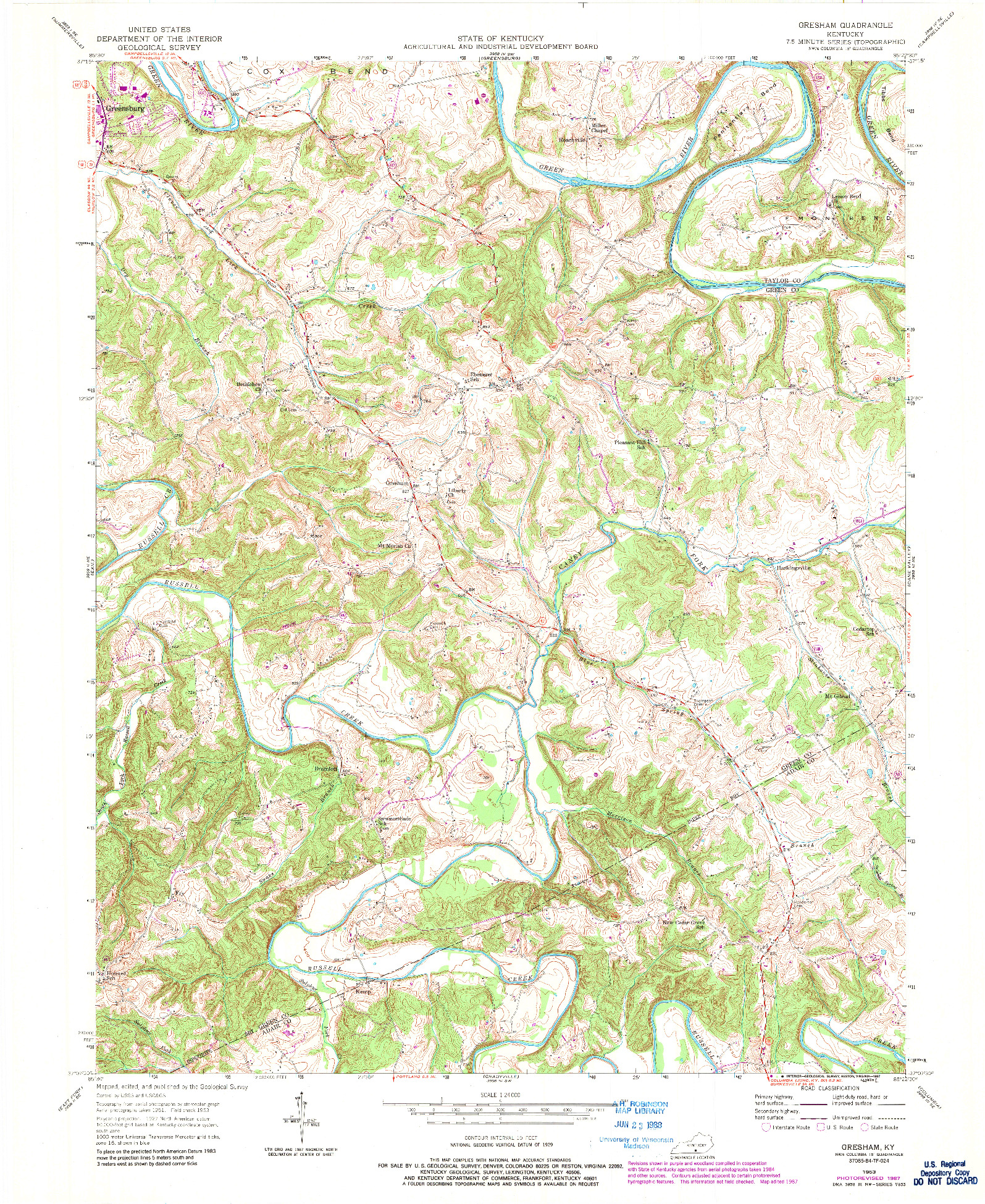 USGS 1:24000-SCALE QUADRANGLE FOR GRESHAM, KY 1953