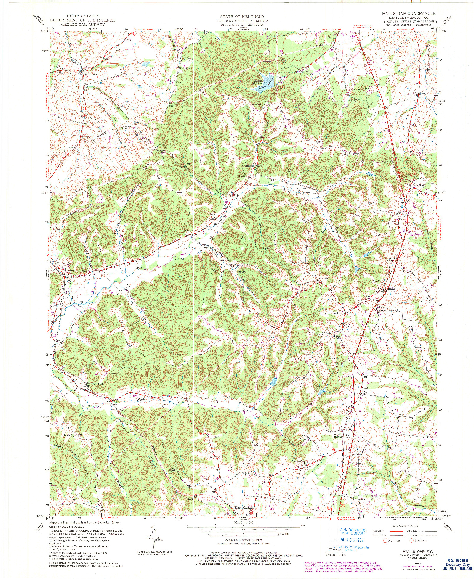 USGS 1:24000-SCALE QUADRANGLE FOR HALLS GAP, KY 1961