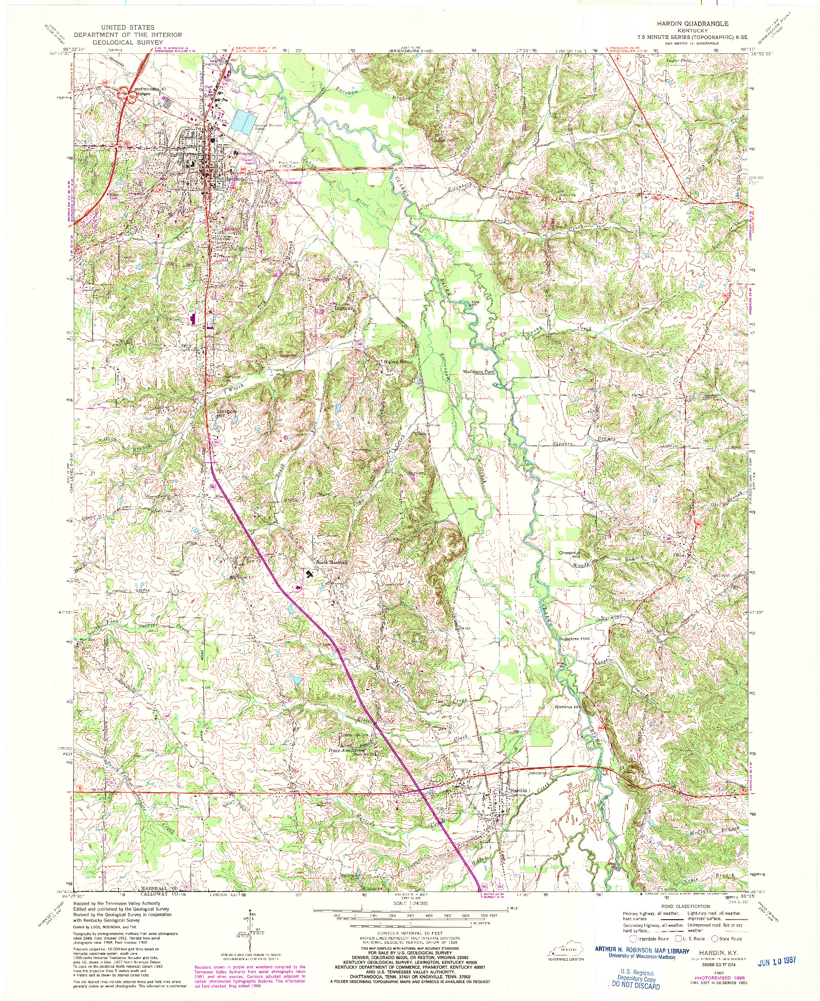 USGS 1:24000-SCALE QUADRANGLE FOR HARDIN, KY 1969