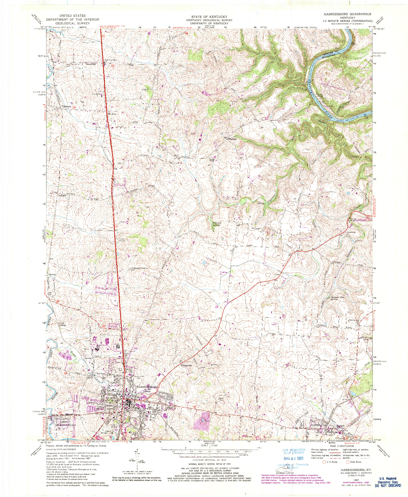 USGS 1:24000-SCALE QUADRANGLE FOR HARRODSBURG, KY 1967