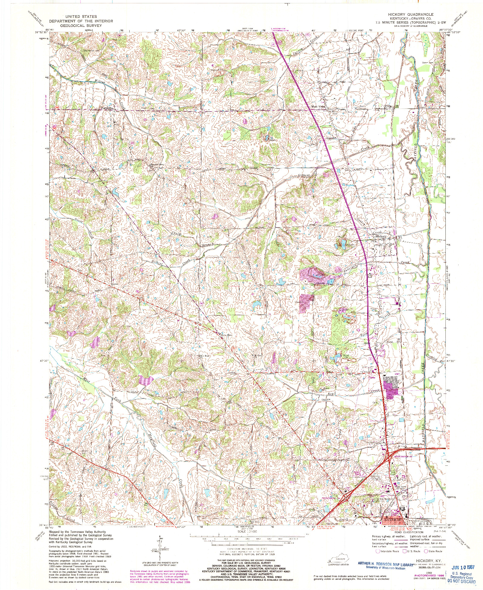 USGS 1:24000-SCALE QUADRANGLE FOR HICKORY, KY 1969