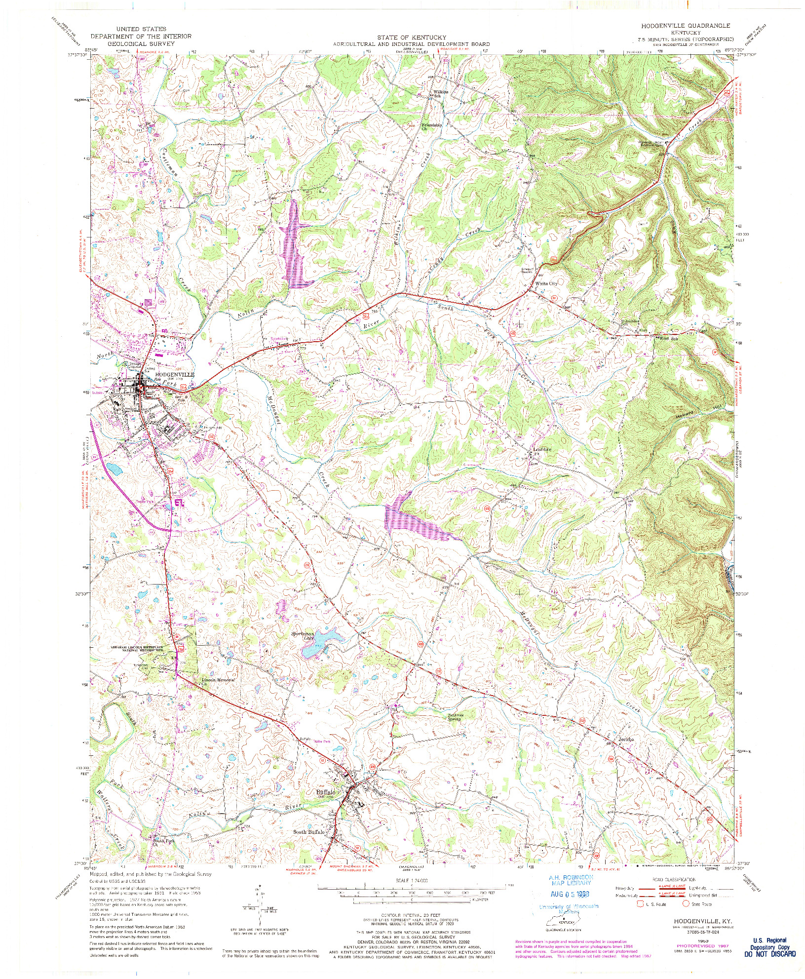 USGS 1:24000-SCALE QUADRANGLE FOR HODGENVILLE, KY 1953