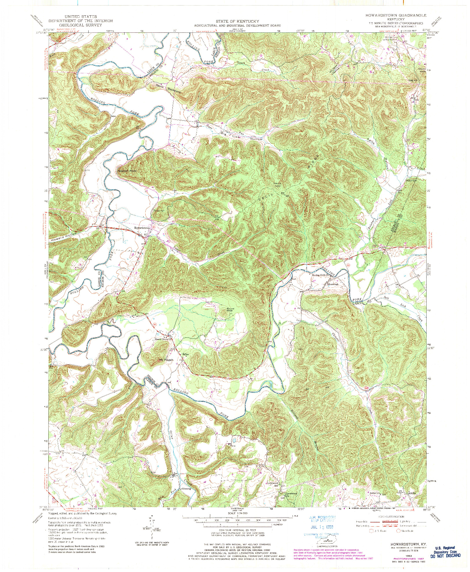 USGS 1:24000-SCALE QUADRANGLE FOR HOWARDSTOWN, KY 1953