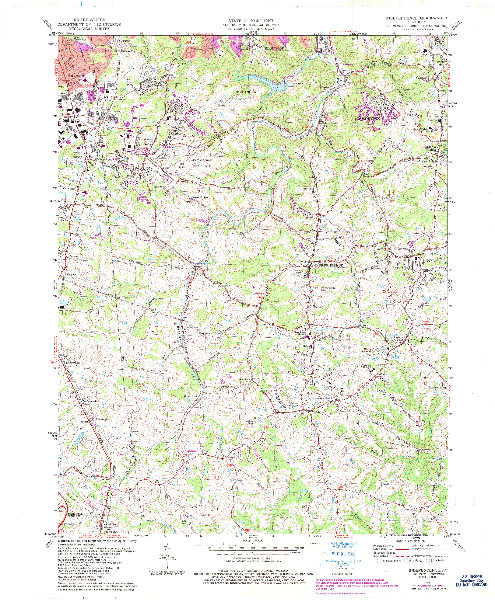 USGS 1:24000-SCALE QUADRANGLE FOR INDEPENDENCE, KY 1981