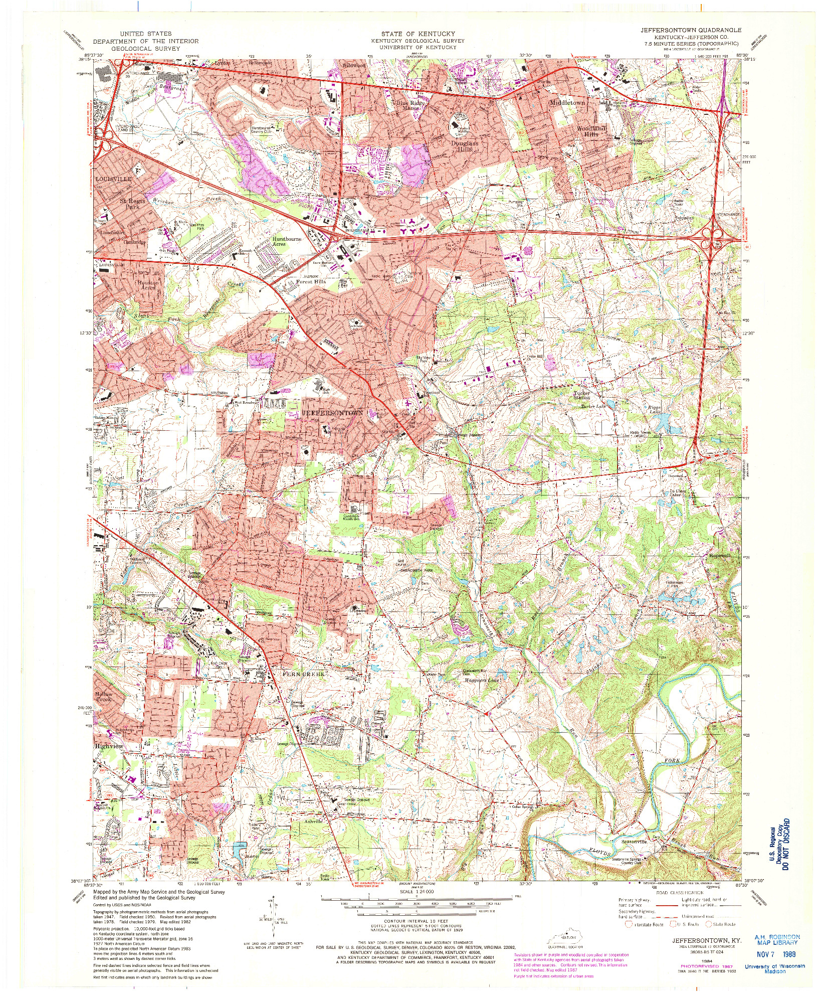 USGS 1:24000-SCALE QUADRANGLE FOR JEFFERSONTOWN, KY 1984