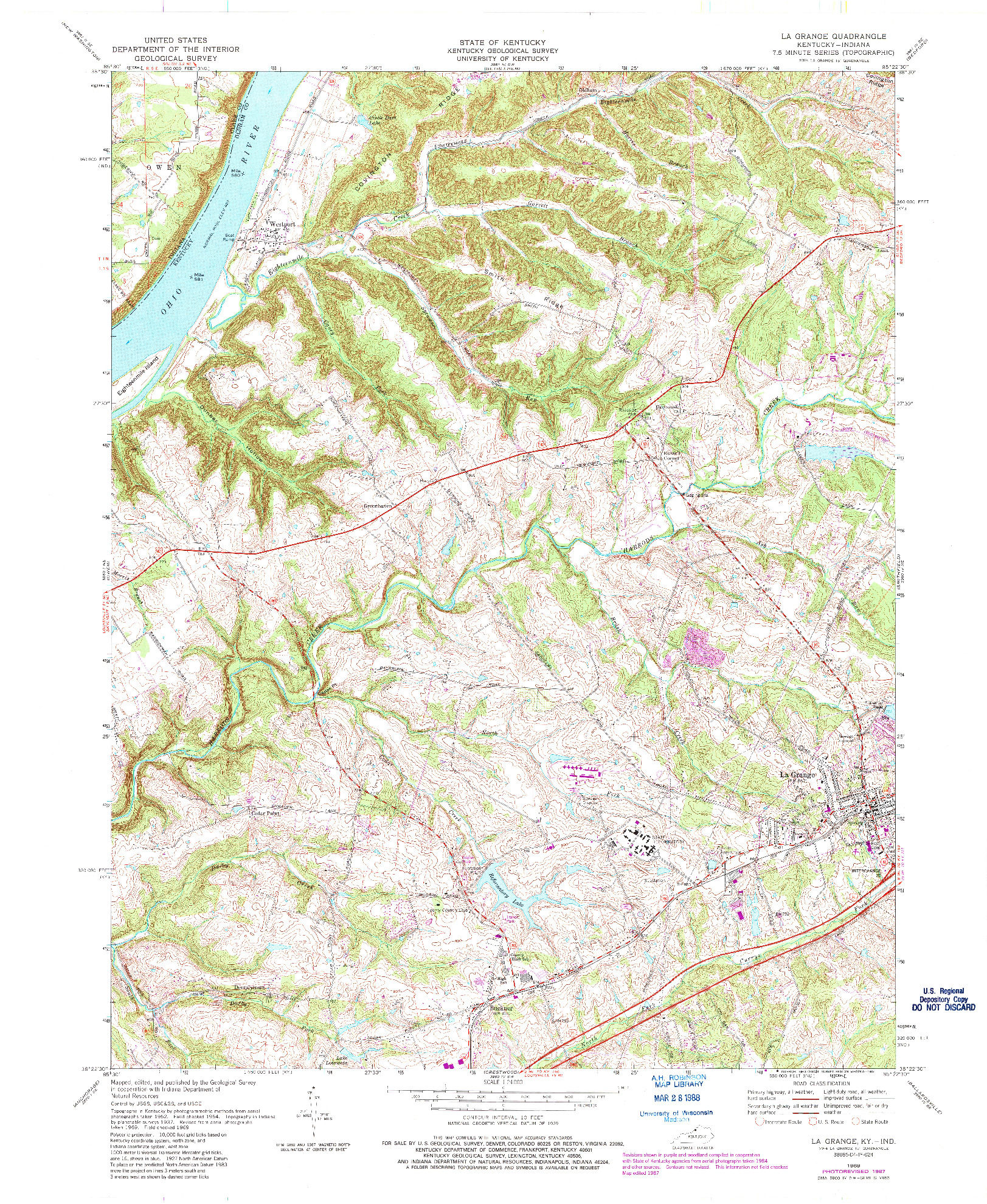 USGS 1:24000-SCALE QUADRANGLE FOR LA GRANGE, KY 1969