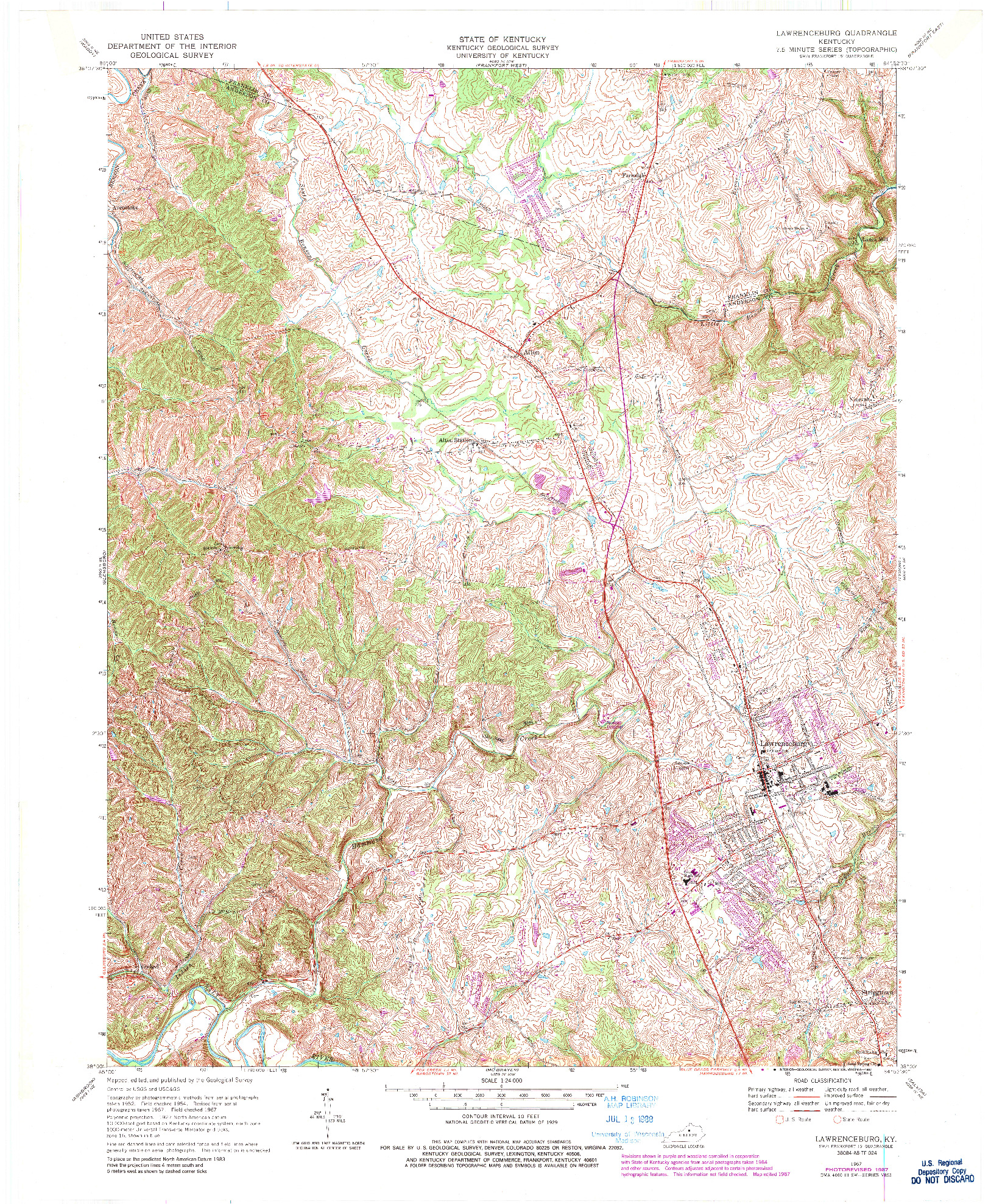 USGS 1:24000-SCALE QUADRANGLE FOR LAWRENCEBURG, KY 1967