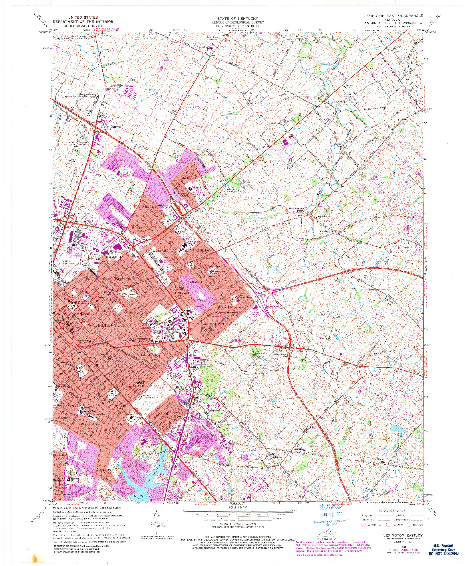 USGS 1:24000-SCALE QUADRANGLE FOR LEXINGTON EAST, KY 1965