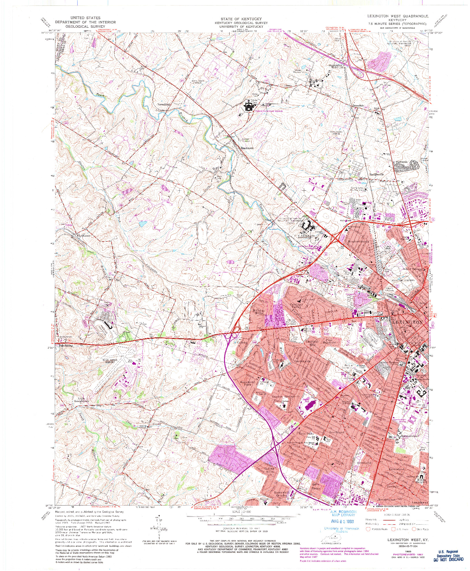 USGS 1:24000-SCALE QUADRANGLE FOR LEXINGTON WEST, KY 1965