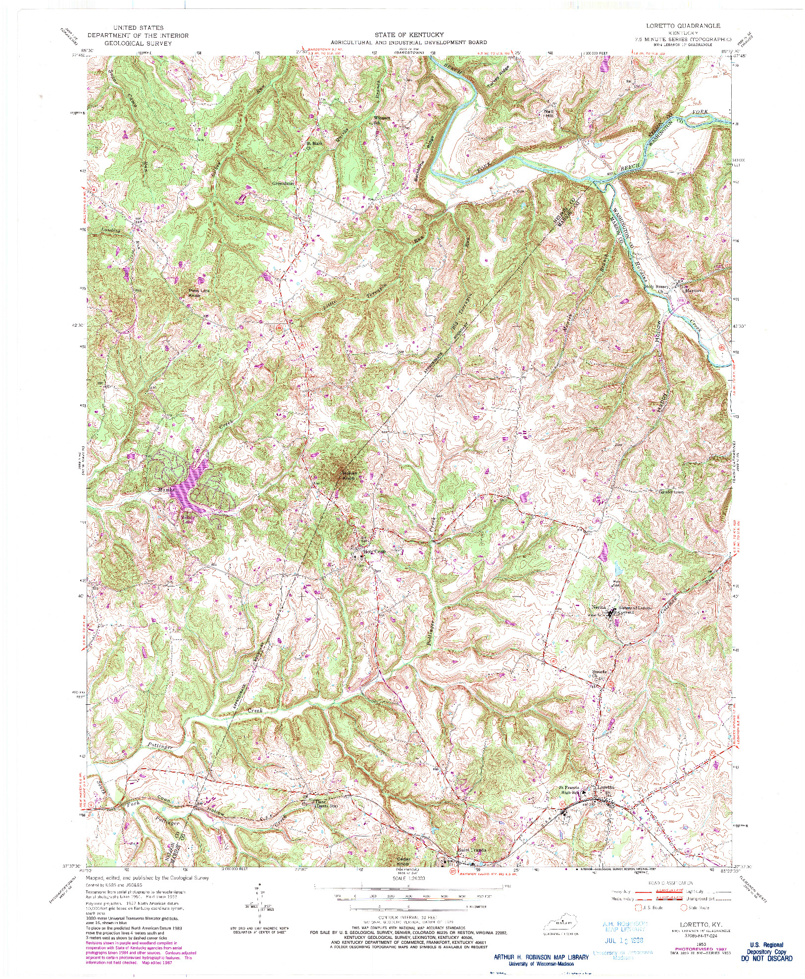 USGS 1:24000-SCALE QUADRANGLE FOR LORETTO, KY 1953