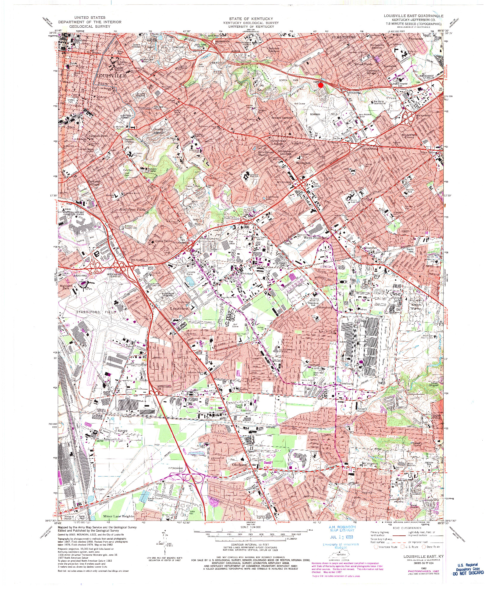 USGS 1:24000-SCALE QUADRANGLE FOR LOUISVILLE EAST, KY 1982