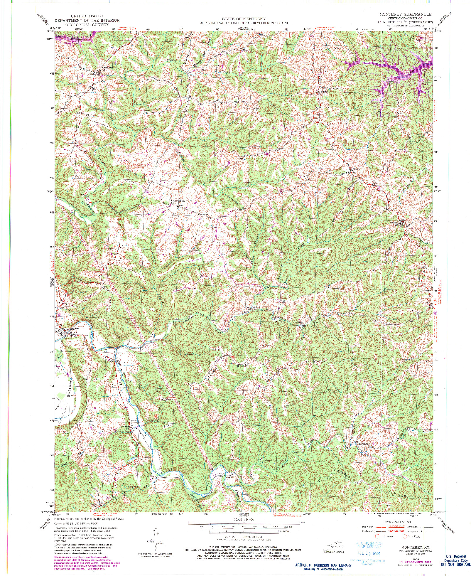 USGS 1:24000-SCALE QUADRANGLE FOR MONTEREY, KY 1953