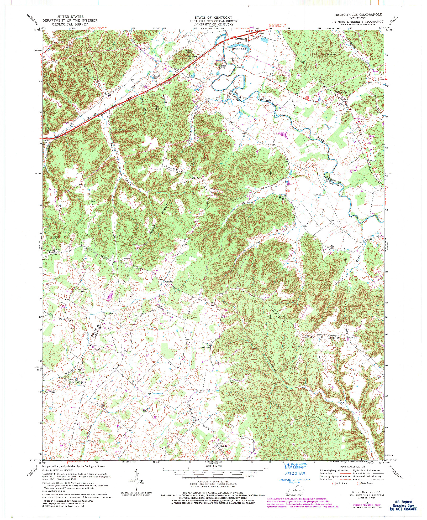 USGS 1:24000-SCALE QUADRANGLE FOR NELSONVILLE, KY 1967