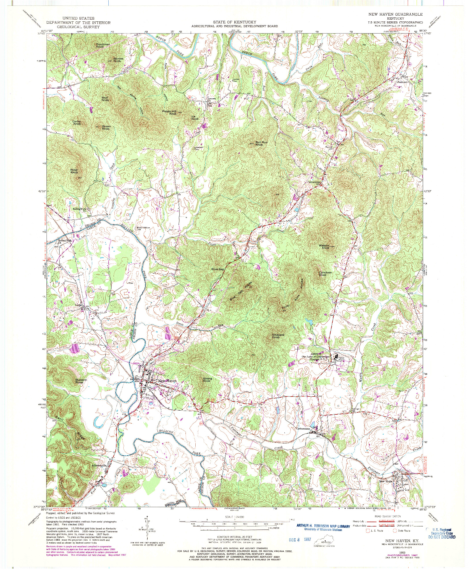 USGS 1:24000-SCALE QUADRANGLE FOR NEW HAVEN, KY 1953