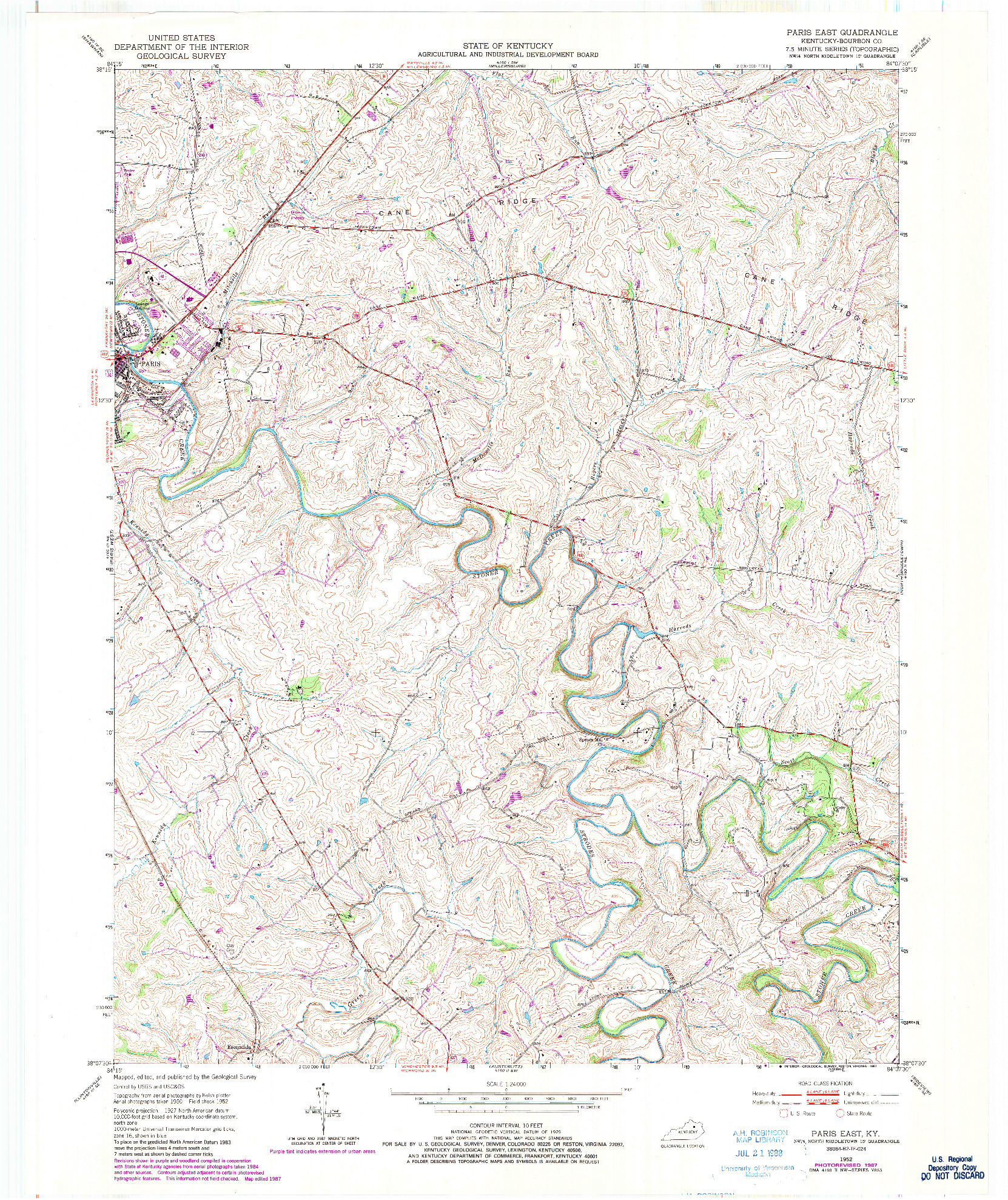 USGS 1:24000-SCALE QUADRANGLE FOR PARIS EAST, KY 1952