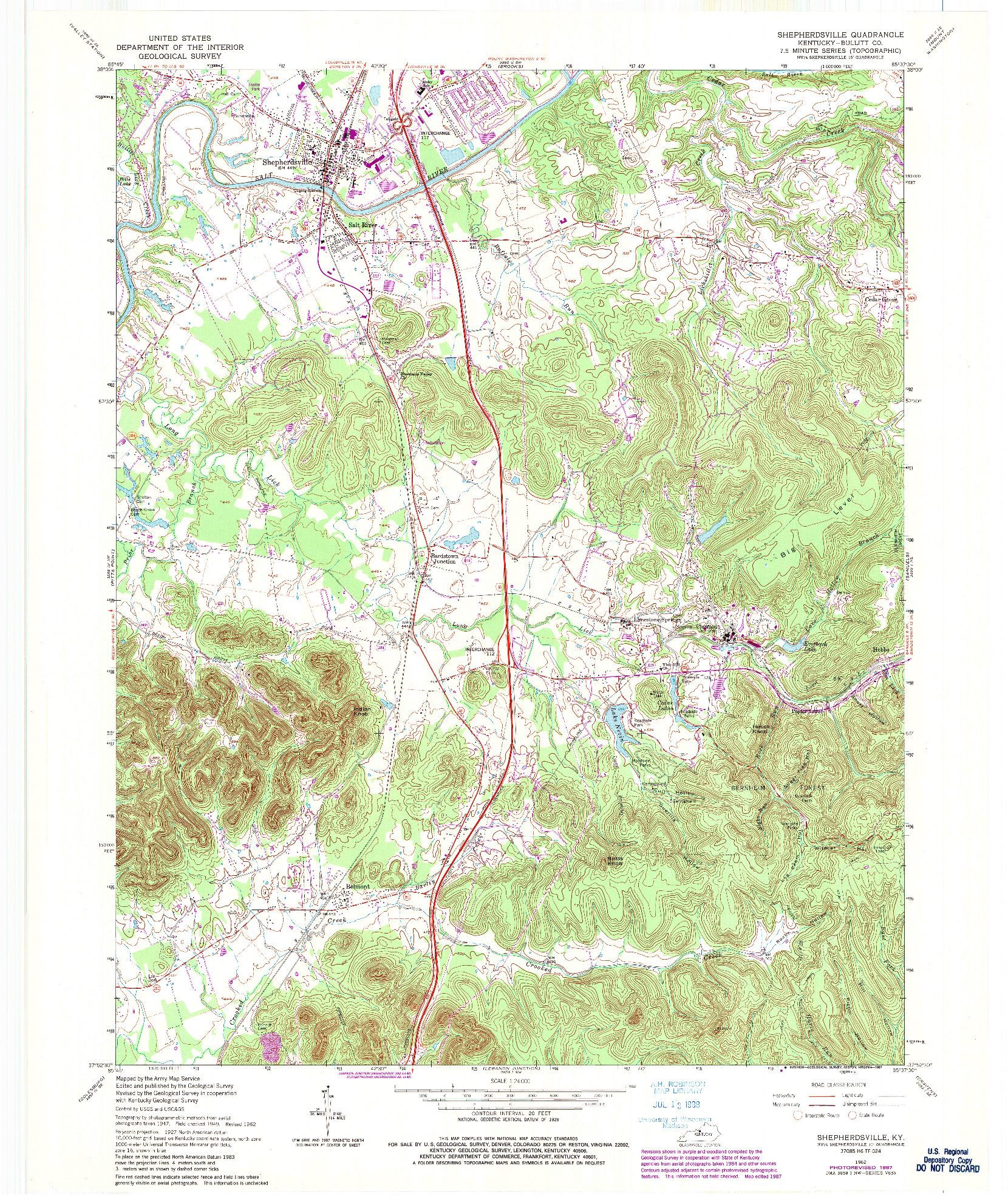 USGS 1:24000-SCALE QUADRANGLE FOR SHEPHERDSVILLE, KY 1962