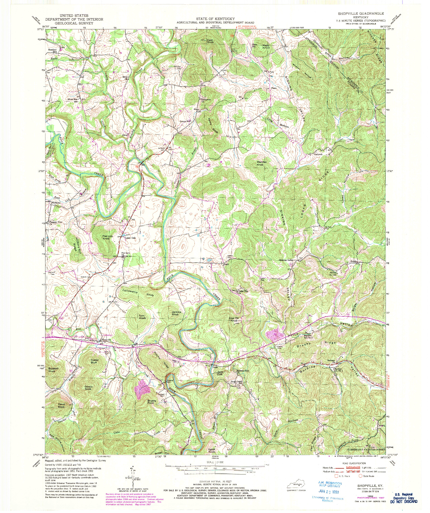 USGS 1:24000-SCALE QUADRANGLE FOR SHOPVILLE, KY 1952