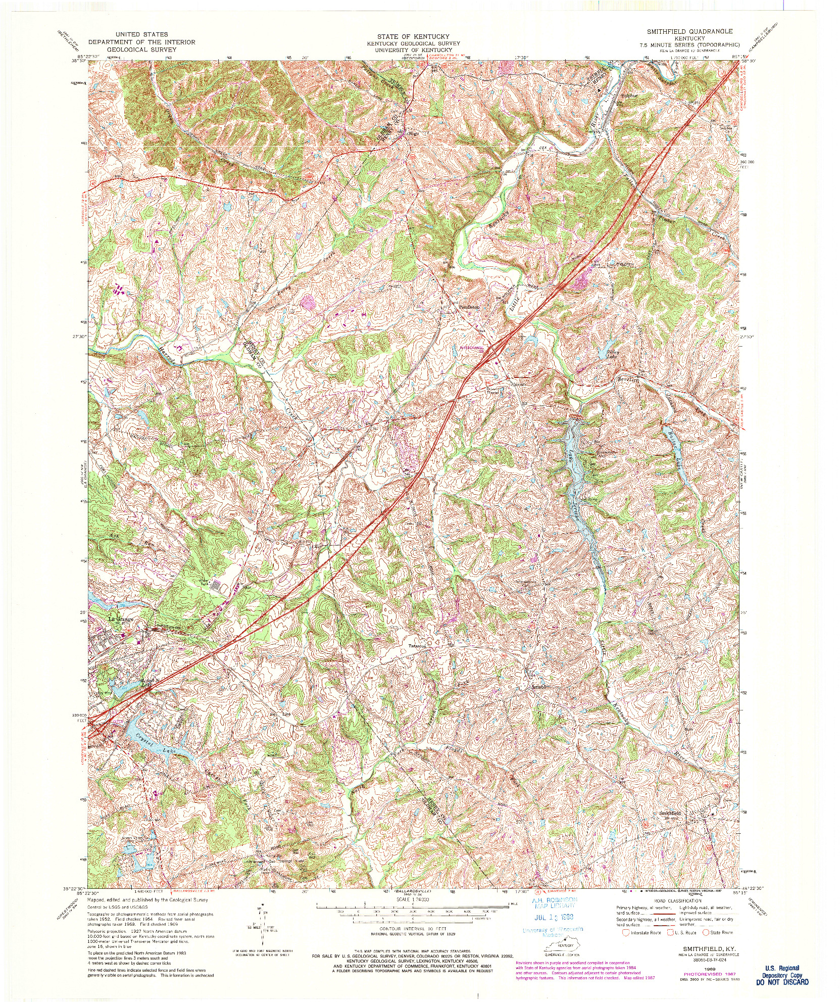 USGS 1:24000-SCALE QUADRANGLE FOR SMITHFIELD, KY 1969