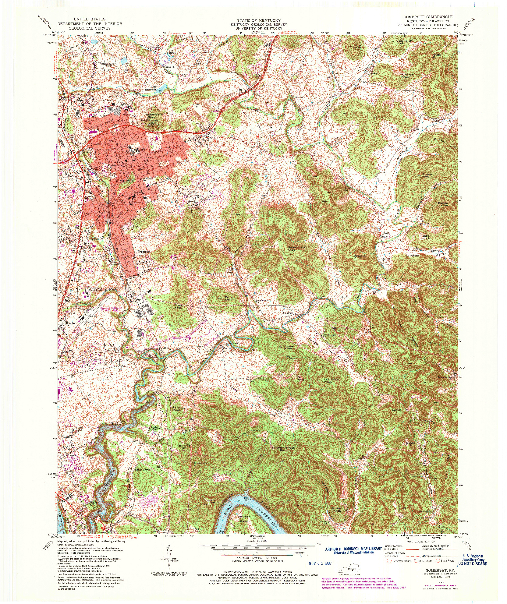 USGS 1:24000-SCALE QUADRANGLE FOR SOMERSET, KY 1973