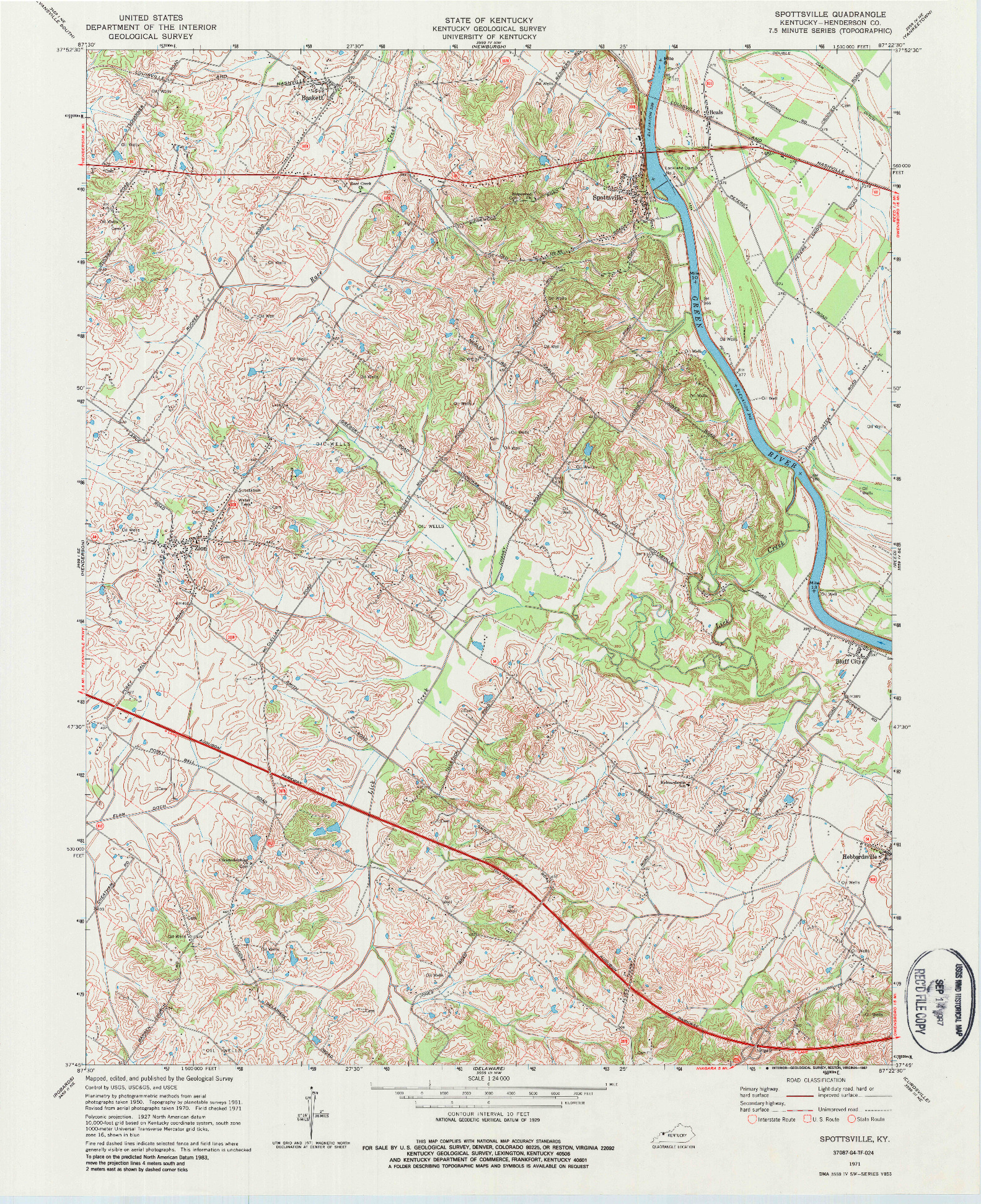 USGS 1:24000-SCALE QUADRANGLE FOR SPOTTSVILLE, KY 1971