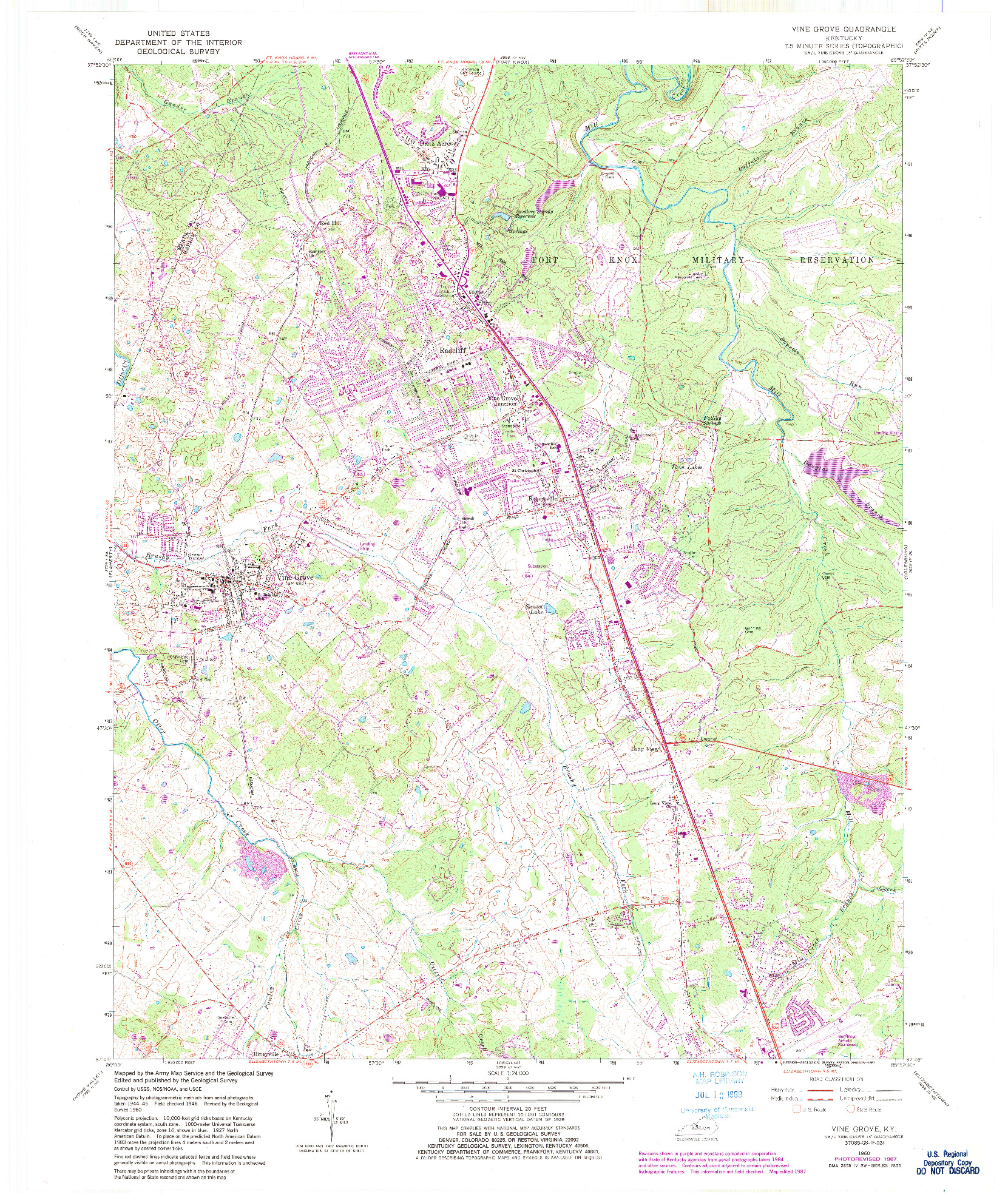 USGS 1:24000-SCALE QUADRANGLE FOR VINE GROVE, KY 1960