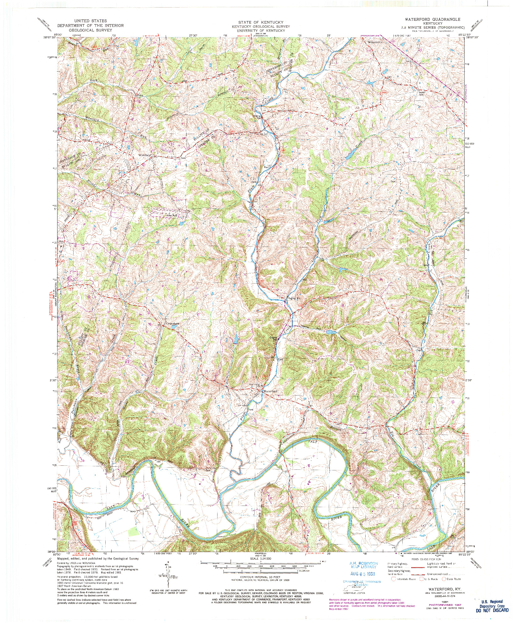 USGS 1:24000-SCALE QUADRANGLE FOR WATERFORD, KY 1981