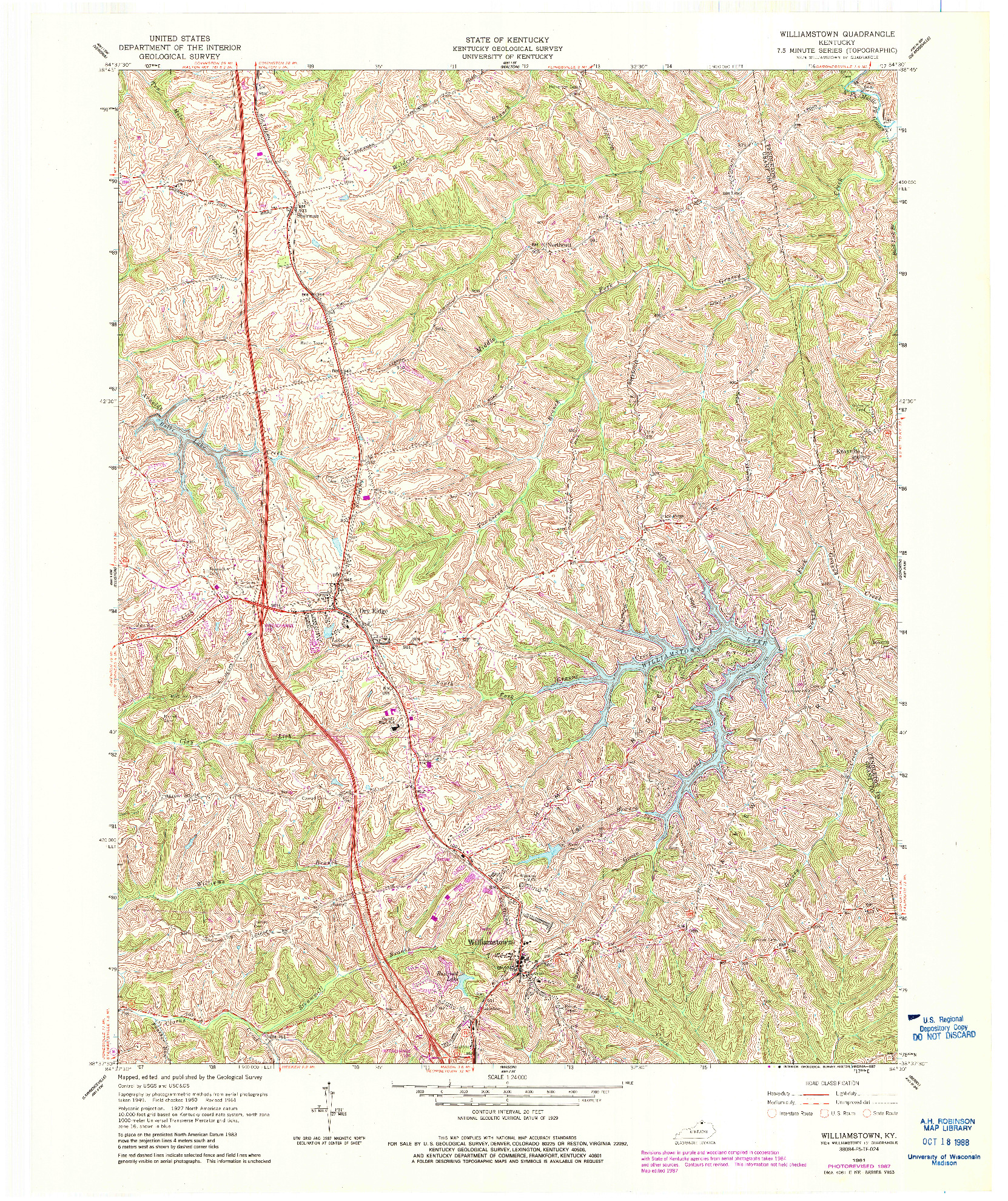 USGS 1:24000-SCALE QUADRANGLE FOR WILLIAMSTOWN, KY 1961