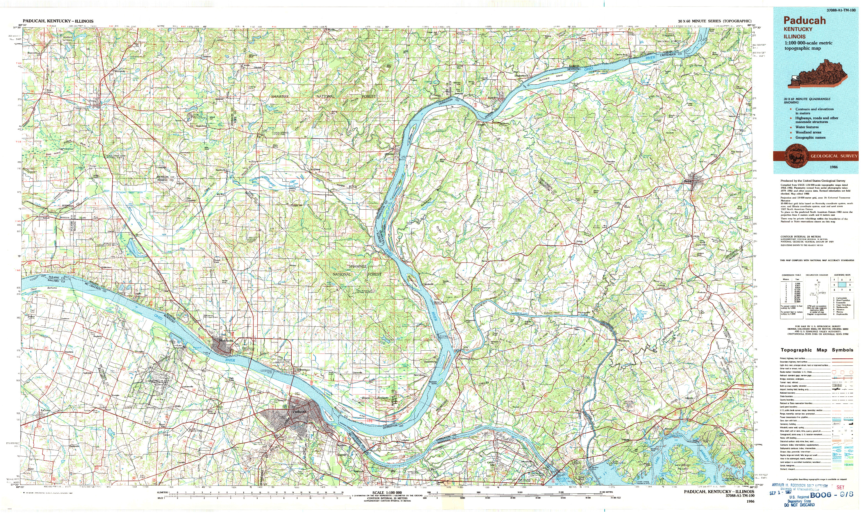 USGS 1:100000-SCALE QUADRANGLE FOR PADUCAH, KY 1986