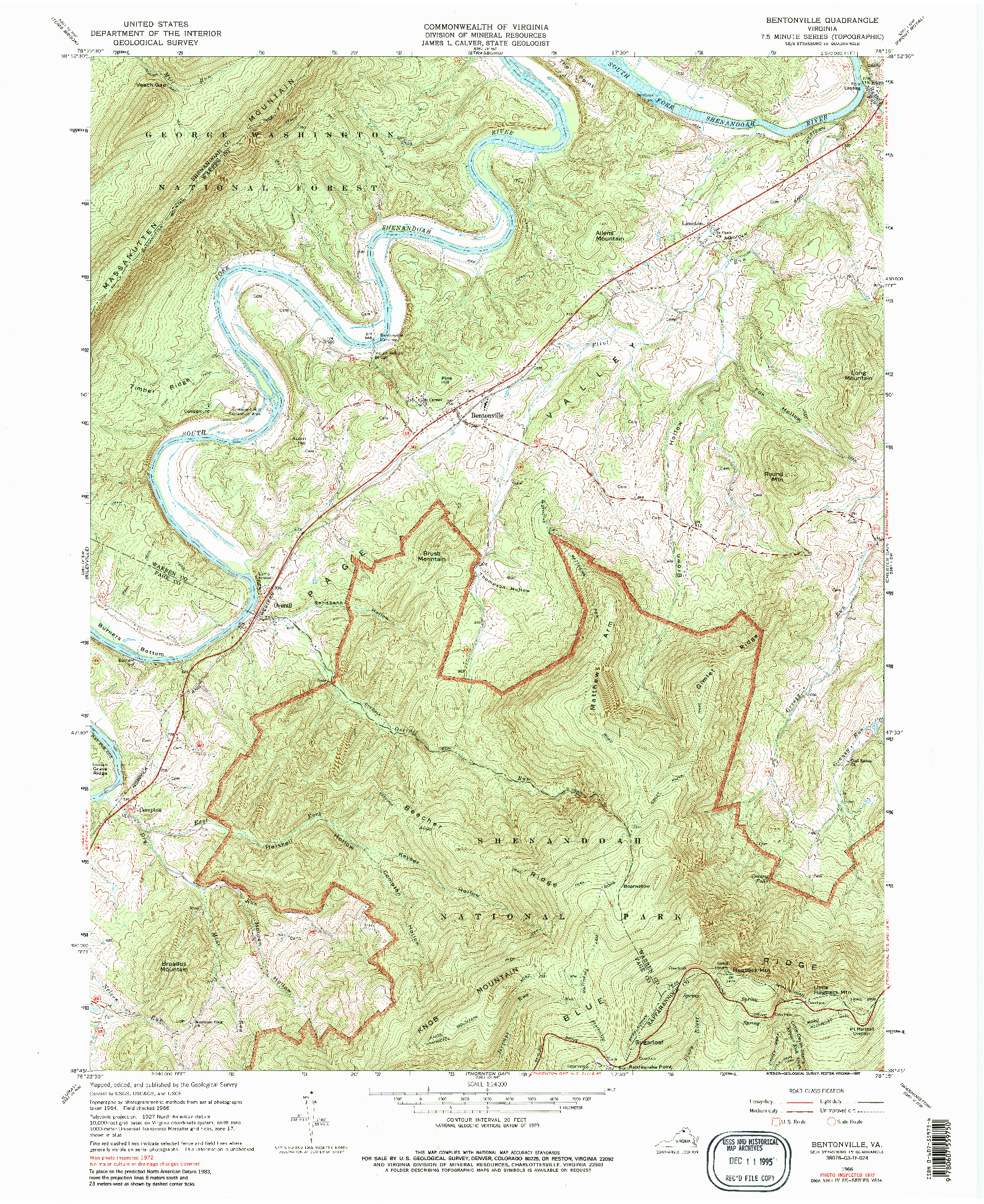 USGS 1:24000-SCALE QUADRANGLE FOR BENTONVILLE, VA 1966