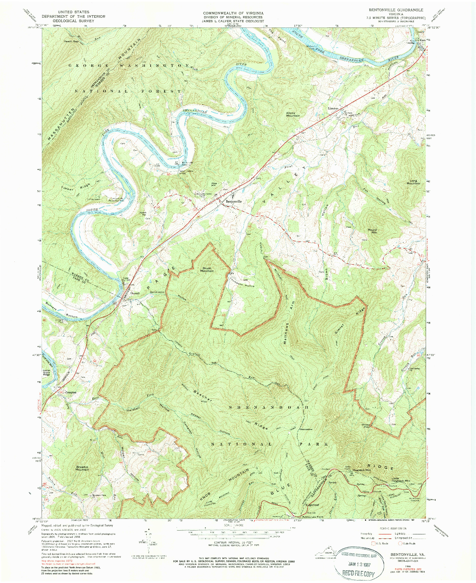 USGS 1:24000-SCALE QUADRANGLE FOR BENTONVILLE, VA 1966