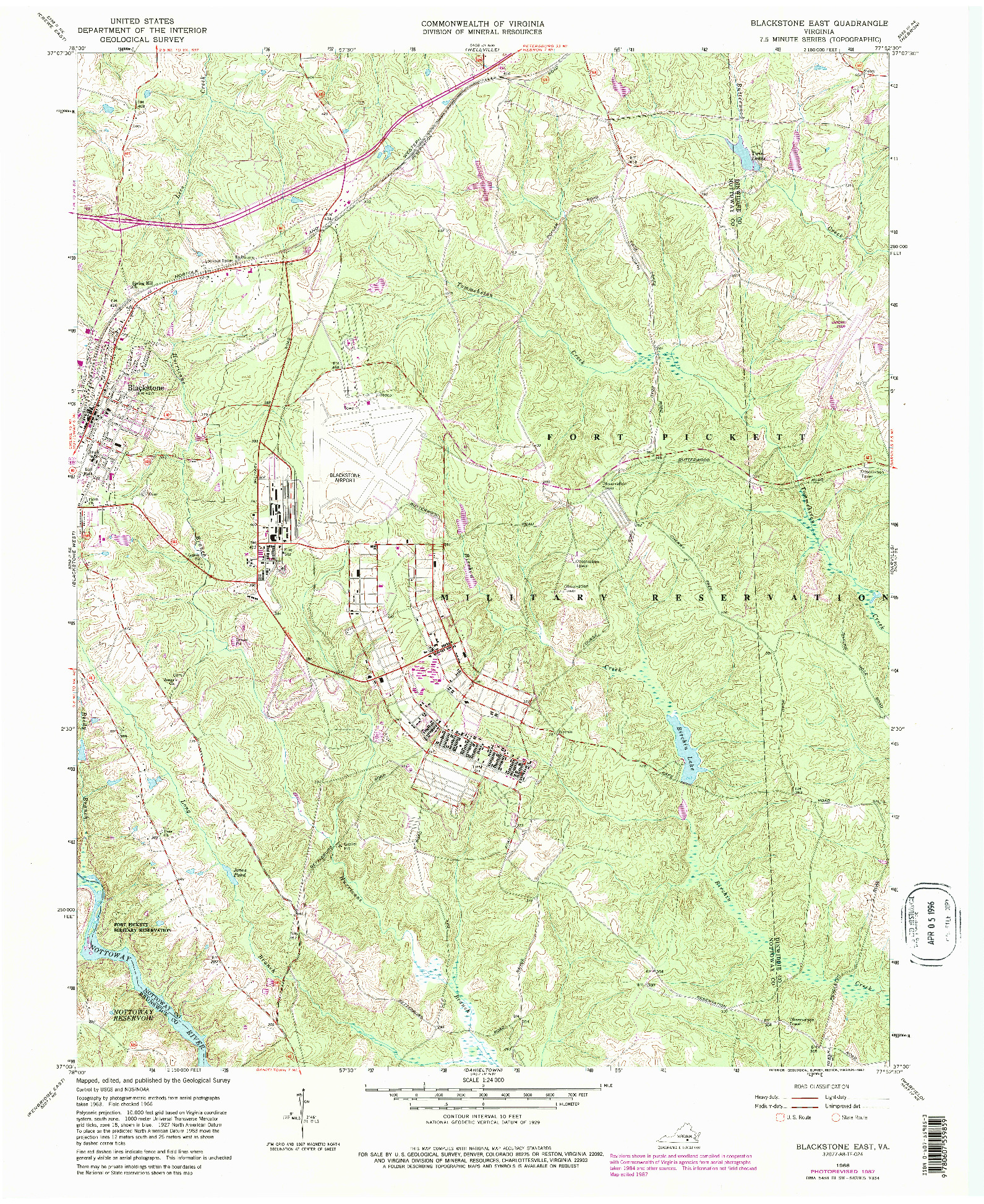 USGS 1:24000-SCALE QUADRANGLE FOR BLACKSTONE EAST, VA 1966