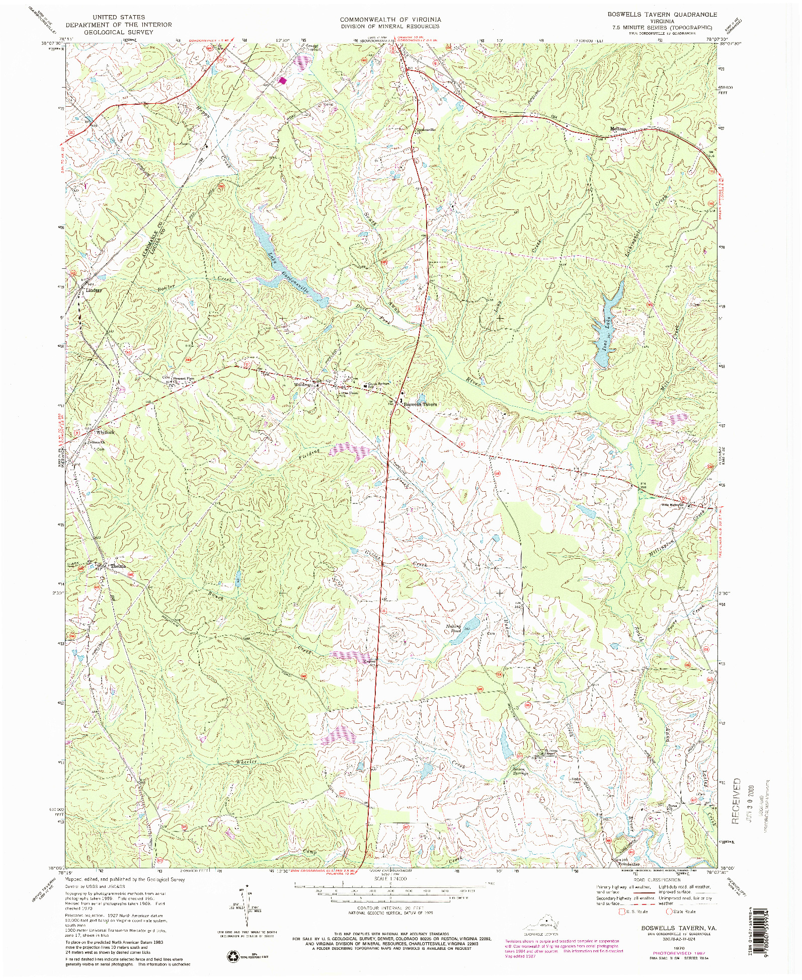 USGS 1:24000-SCALE QUADRANGLE FOR BOSWELLS TAVERN, VA 1970