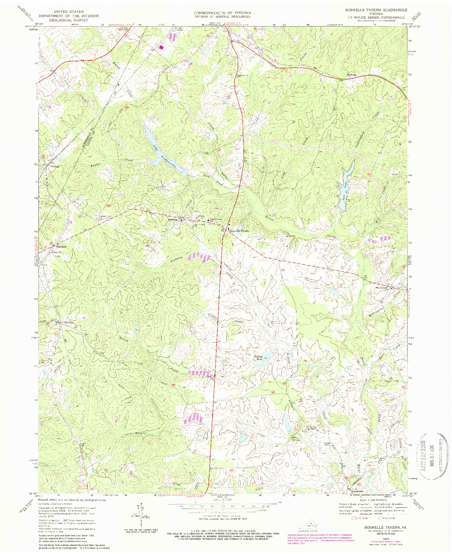 USGS 1:24000-SCALE QUADRANGLE FOR BOSWELLS TAVERN, VA 1970