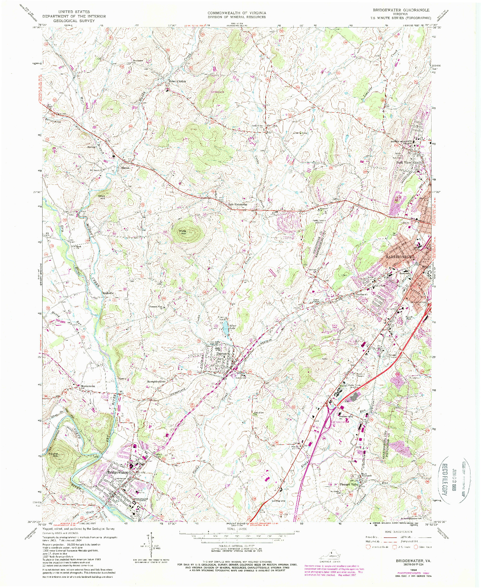 USGS 1:24000-SCALE QUADRANGLE FOR BRIDGEWATER, VA 1964