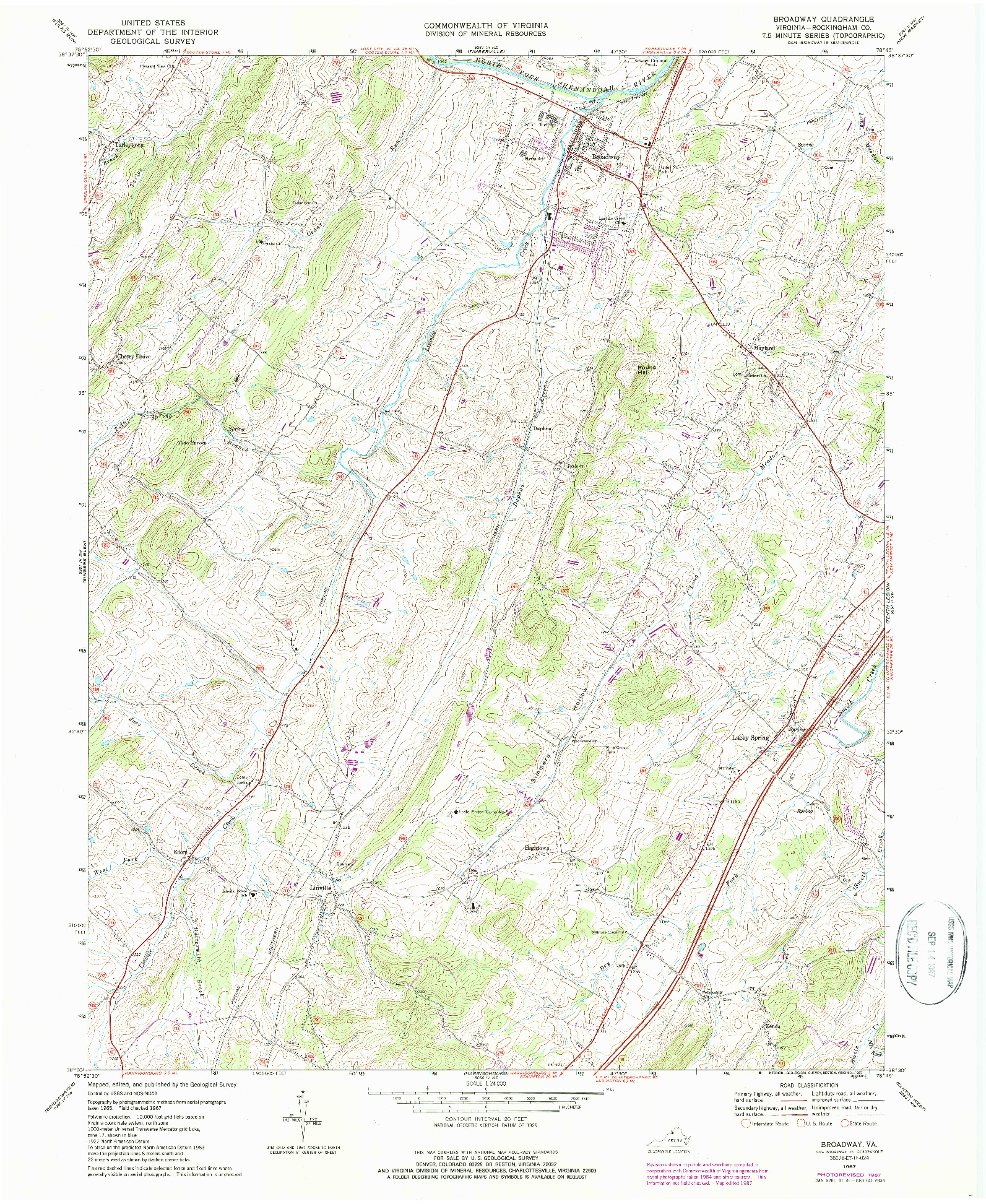 USGS 1:24000-SCALE QUADRANGLE FOR BROADWAY, VA 1967