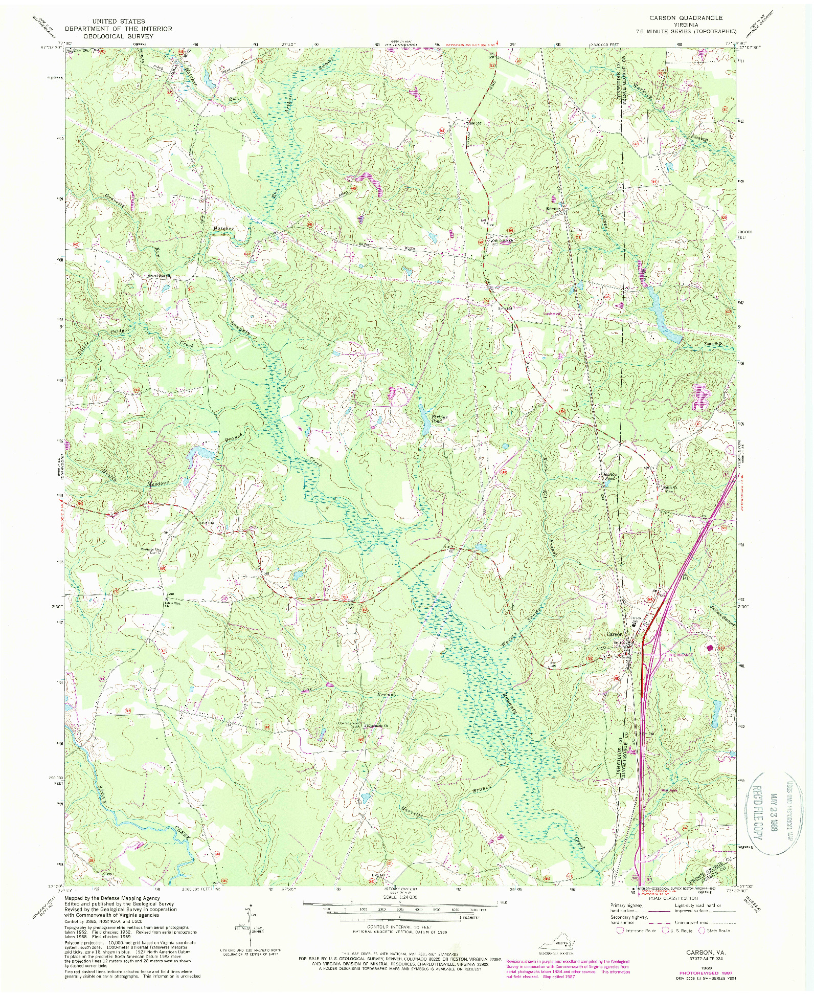 USGS 1:24000-SCALE QUADRANGLE FOR CARSON, VA 1969