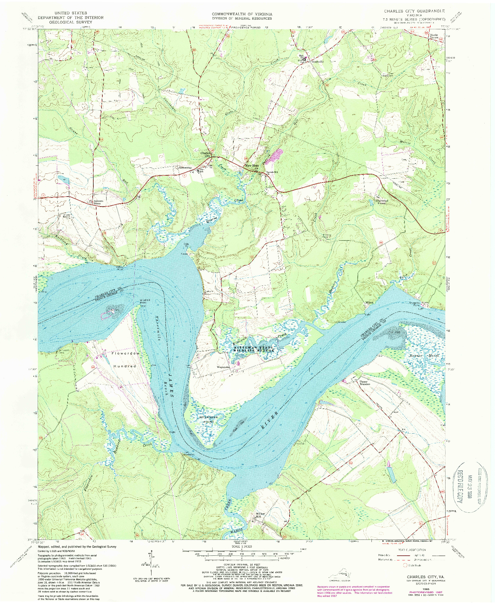 USGS 1:24000-SCALE QUADRANGLE FOR CHARLES CITY, VA 1965