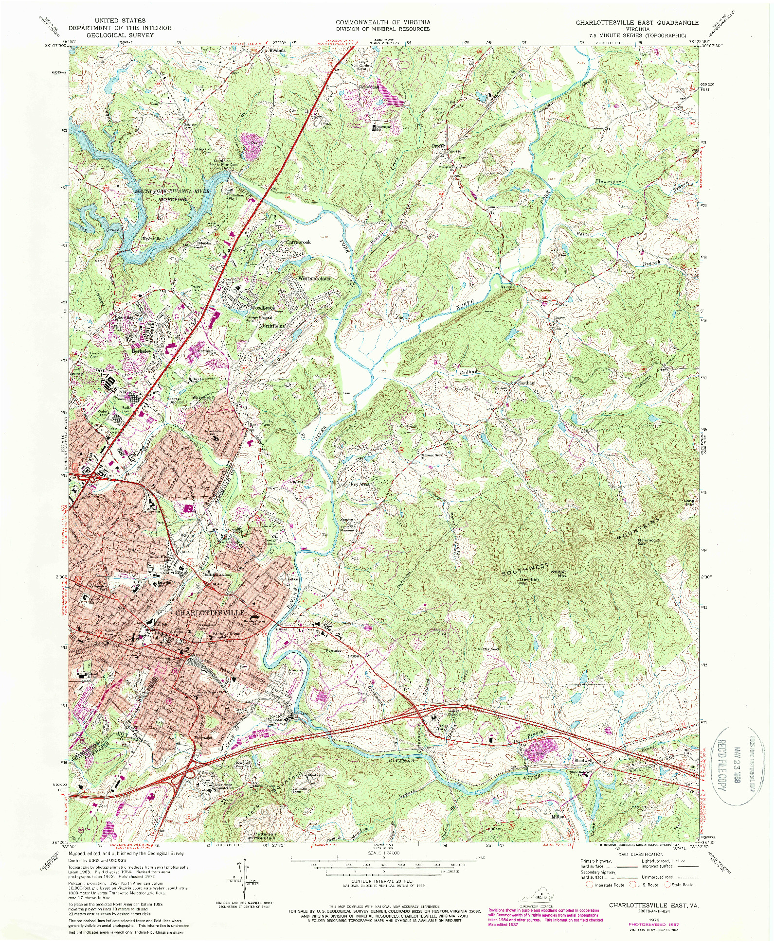 USGS 1:24000-SCALE QUADRANGLE FOR CHARLOTTESVILLE EAST, VA 1973