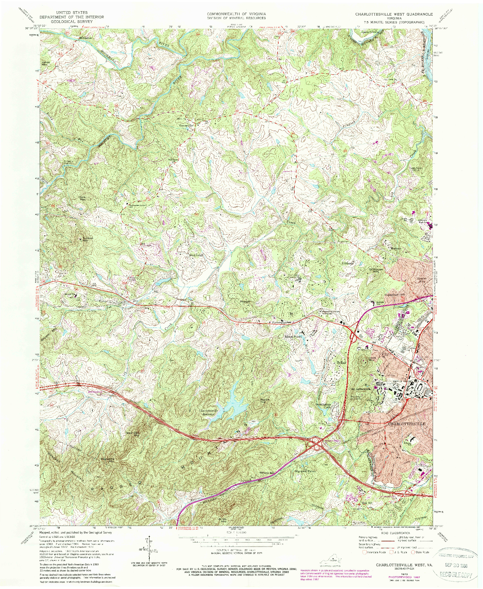 USGS 1:24000-SCALE QUADRANGLE FOR CHARLOTTESVILLE WEST, VA 1973