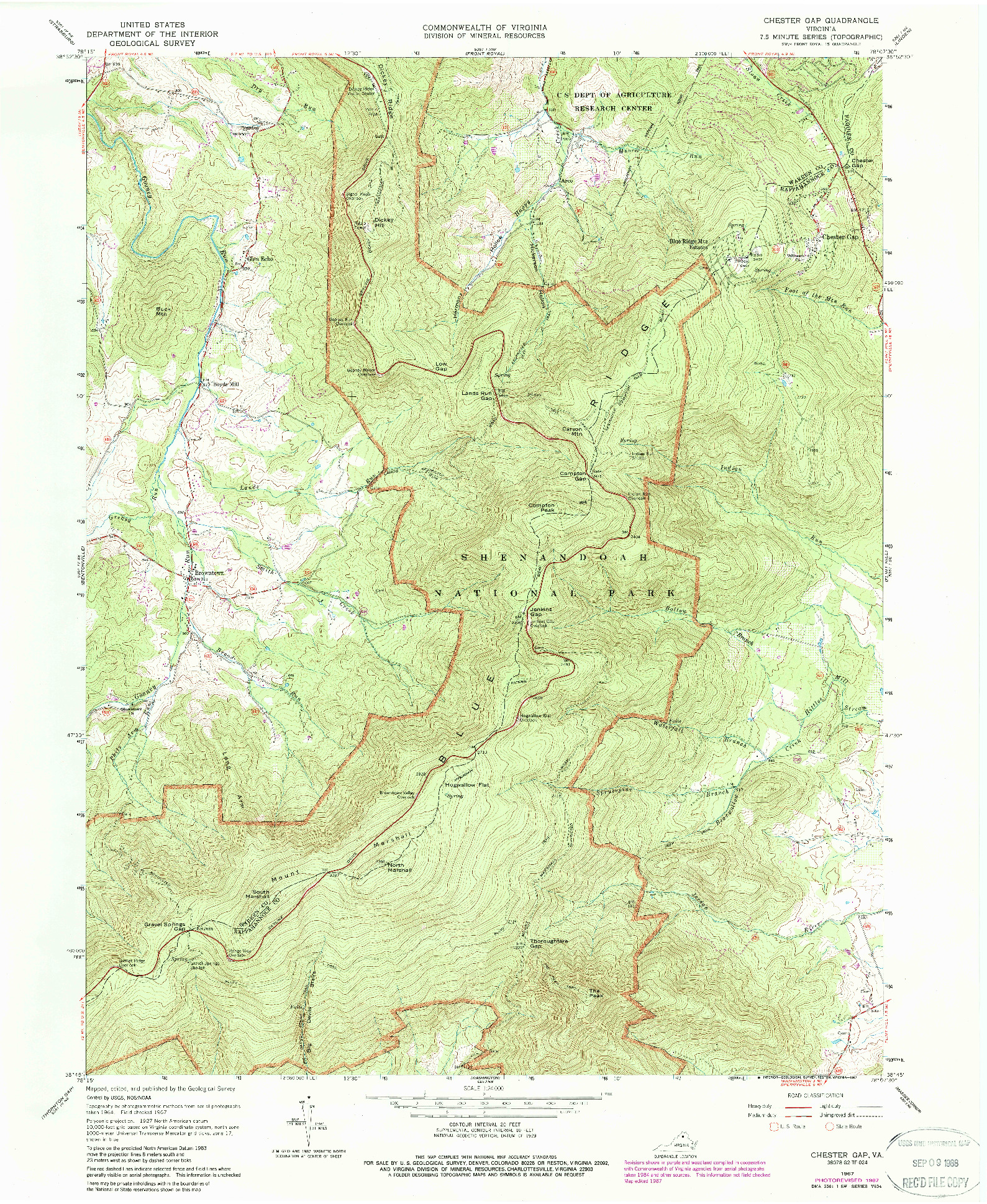 USGS 1:24000-SCALE QUADRANGLE FOR CHESTER GAP, VA 1967