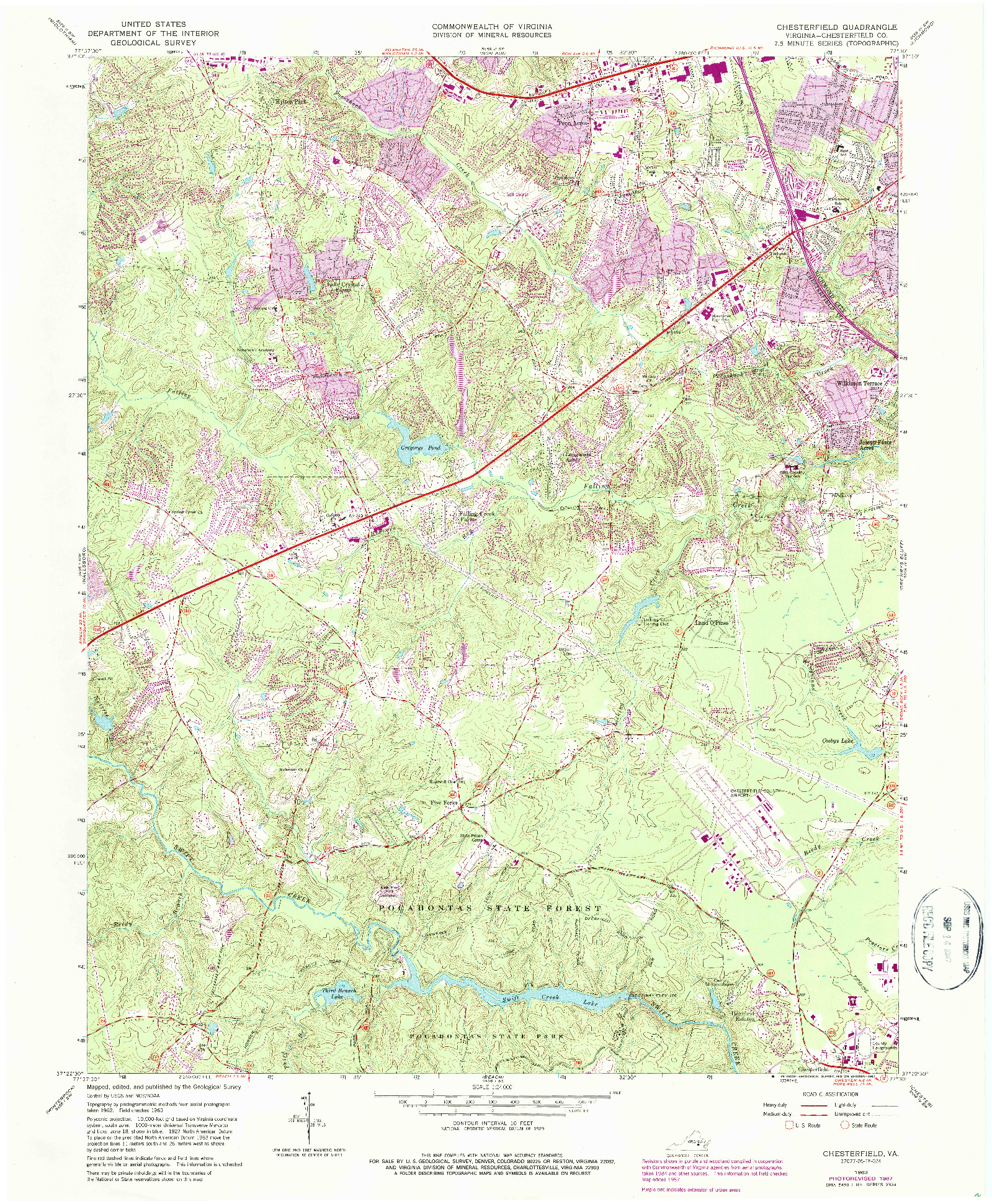 USGS 1:24000-SCALE QUADRANGLE FOR CHESTERFIELD, VA 1963