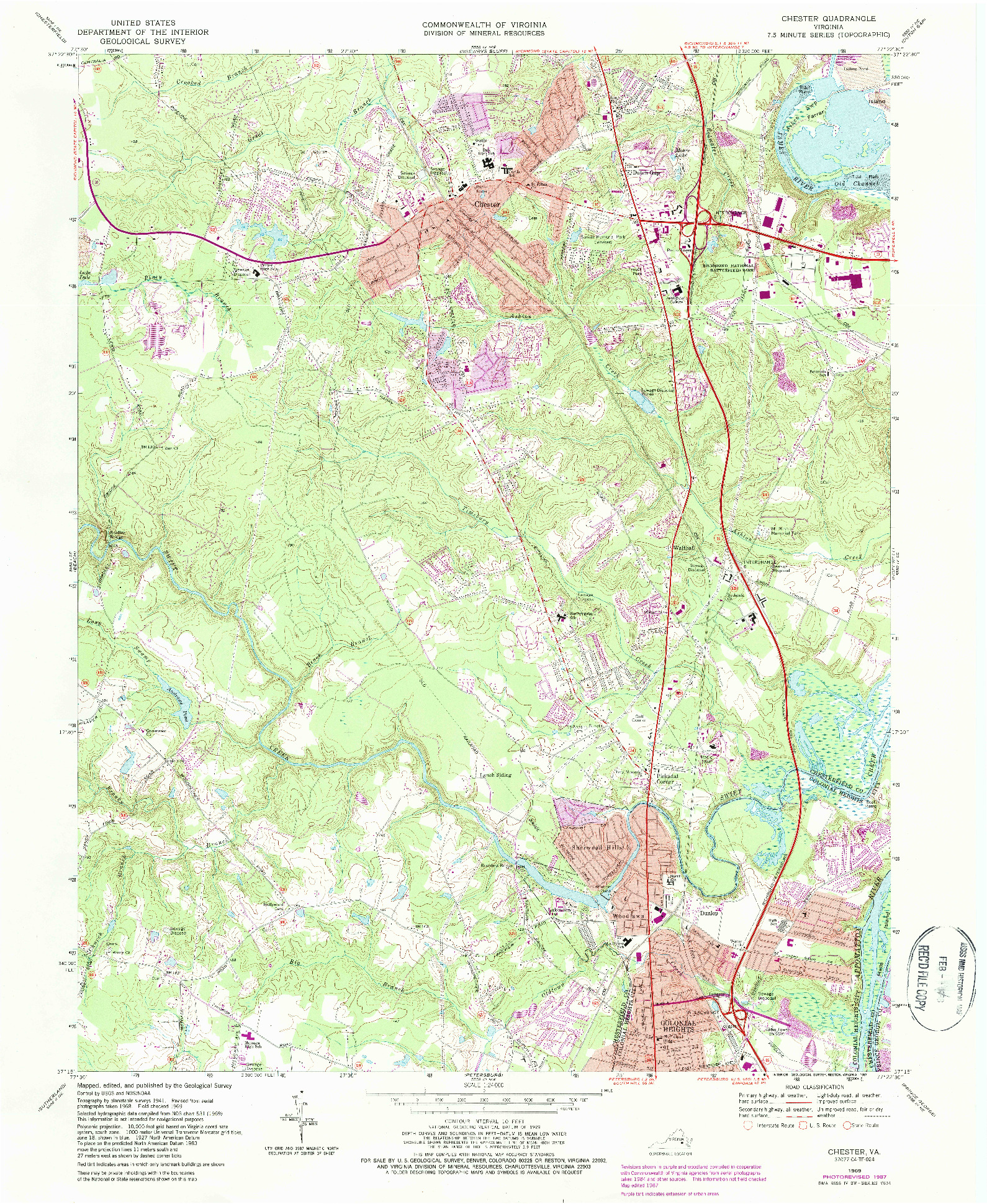 USGS 1:24000-SCALE QUADRANGLE FOR CHESTER, VA 1969