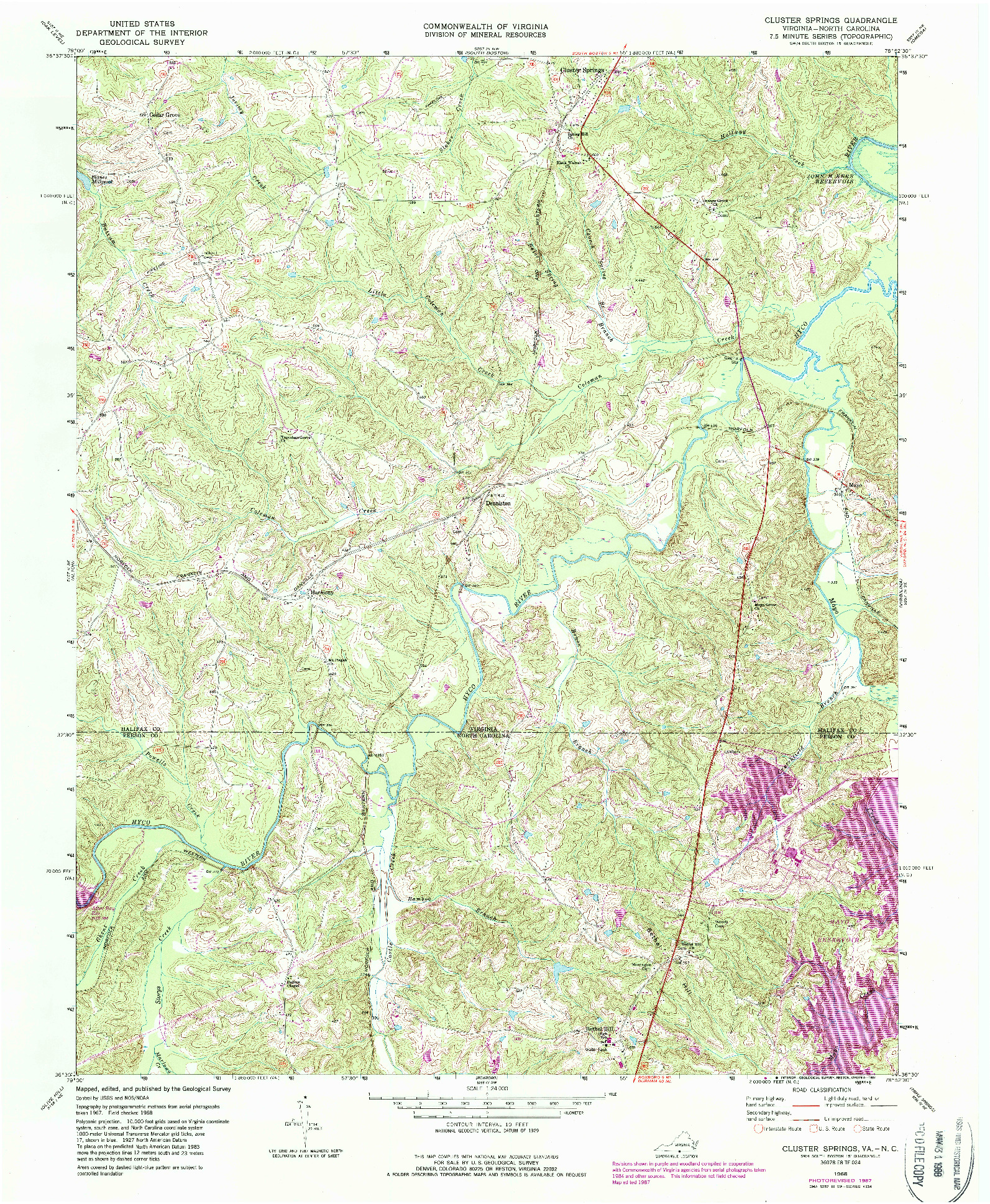 USGS 1:24000-SCALE QUADRANGLE FOR CLUSTER SPRINGS, VA 1968