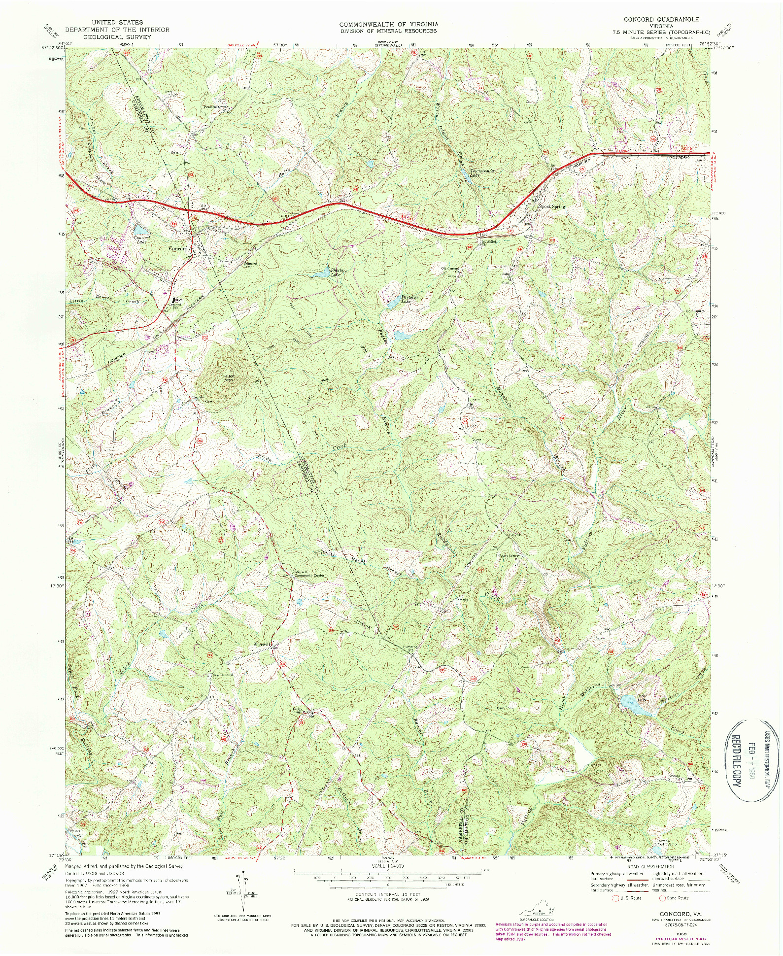 USGS 1:24000-SCALE QUADRANGLE FOR CONCORD, VA 1968