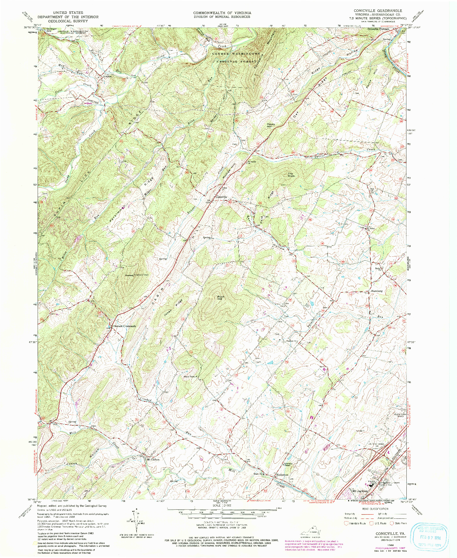 USGS 1:24000-SCALE QUADRANGLE FOR CONICVILLE, VA 1966