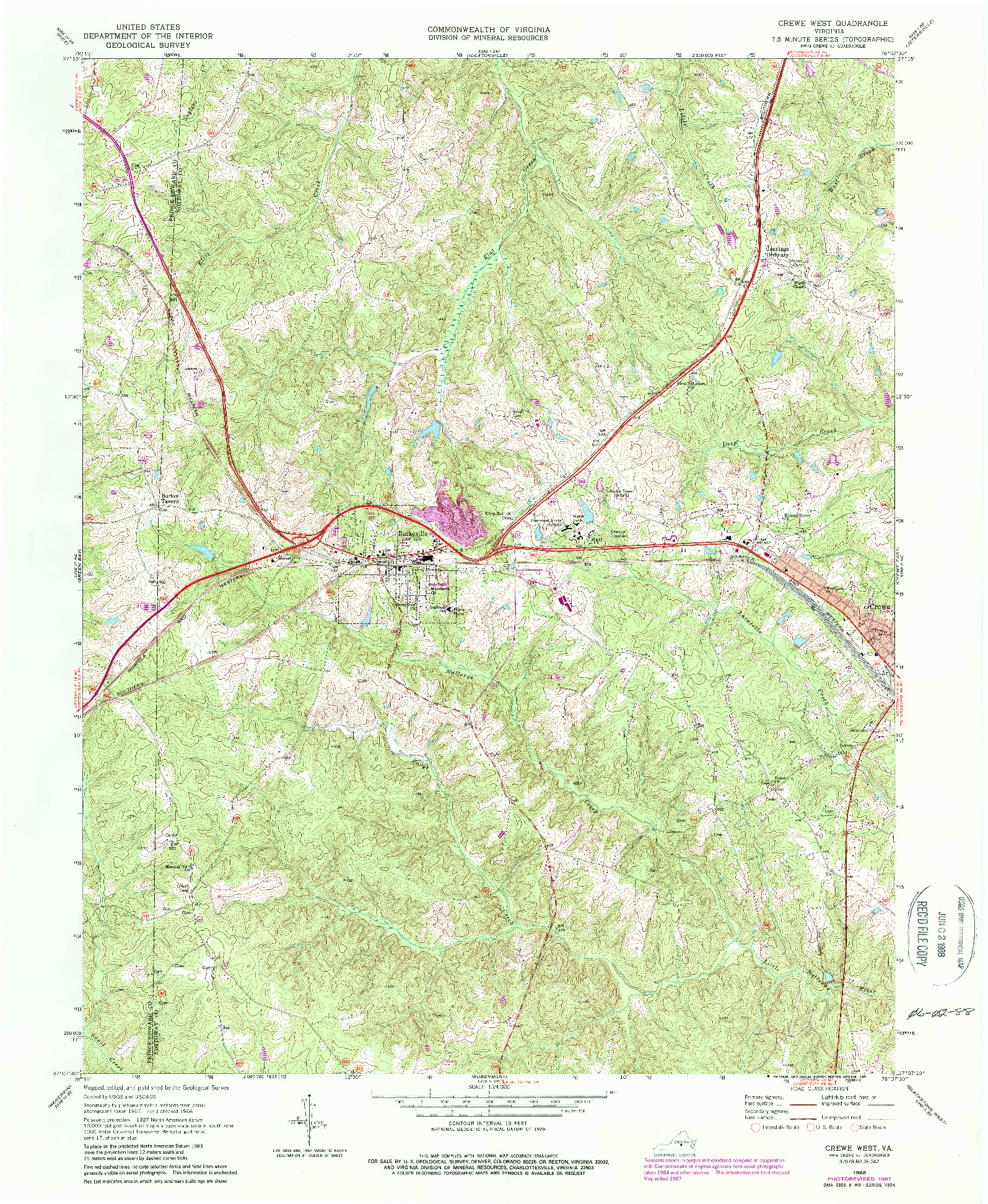 USGS 1:24000-SCALE QUADRANGLE FOR CREWE WEST, VA 1968