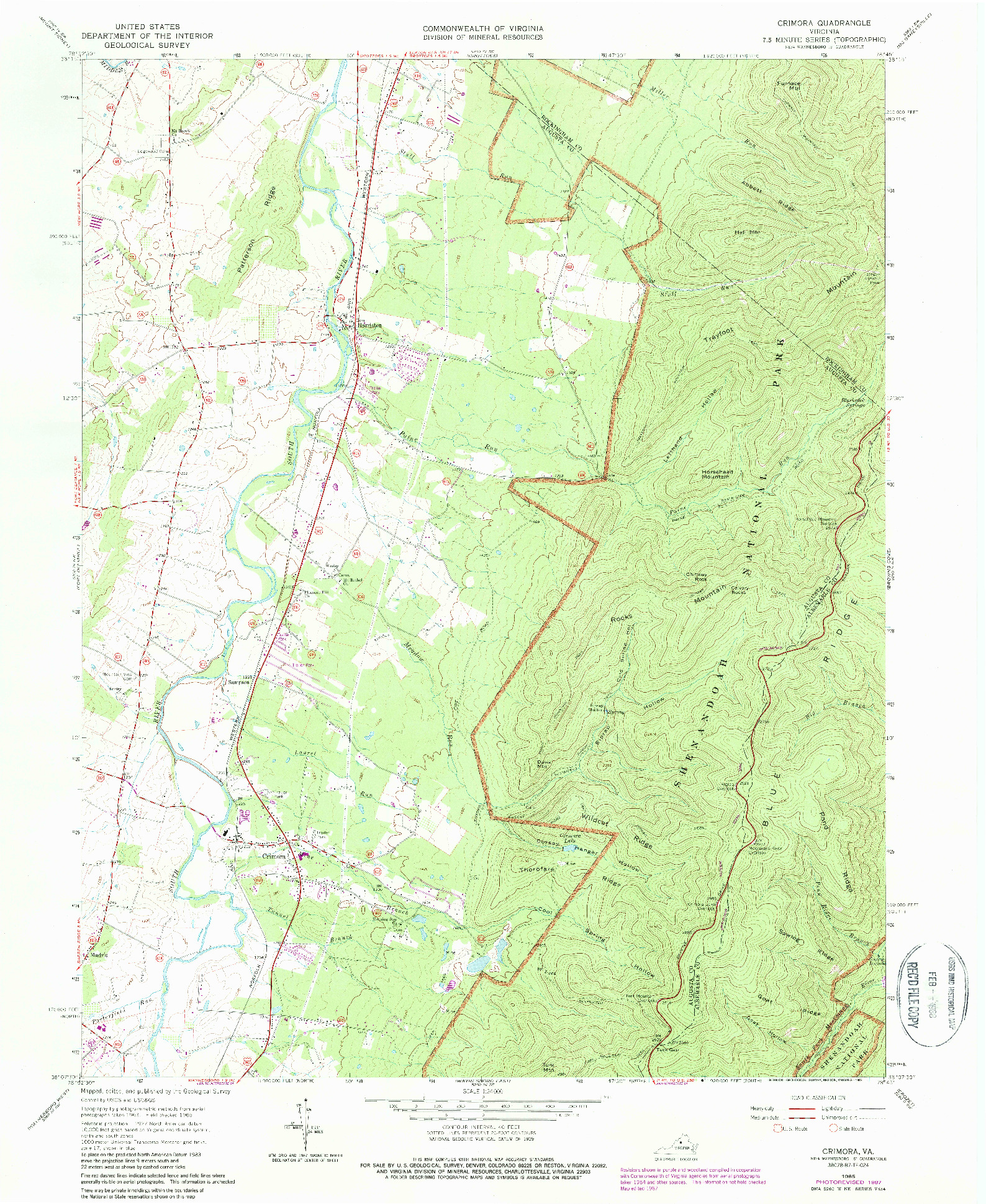 USGS 1:24000-SCALE QUADRANGLE FOR CRIMORA, VA 1965