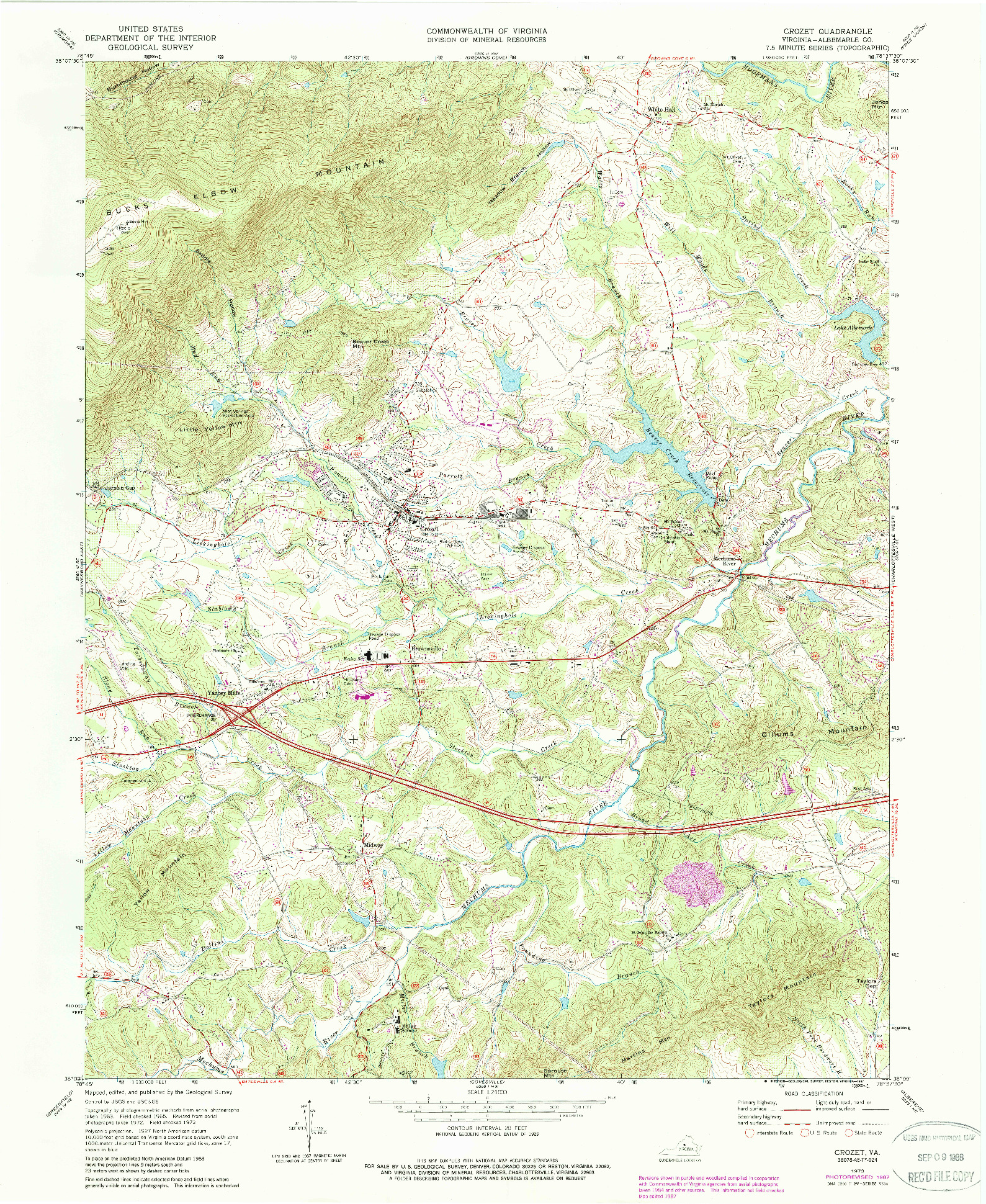 USGS 1:24000-SCALE QUADRANGLE FOR CROZET, VA 1973